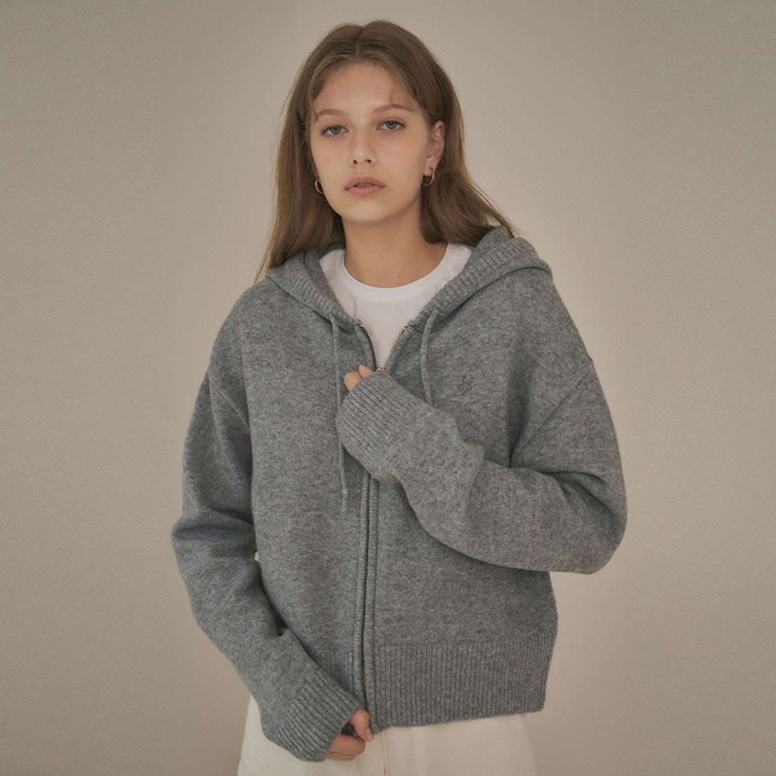 Siyazu SIKN2089 Essential Knit Hood Zip Up Gray 상세 이미지 2