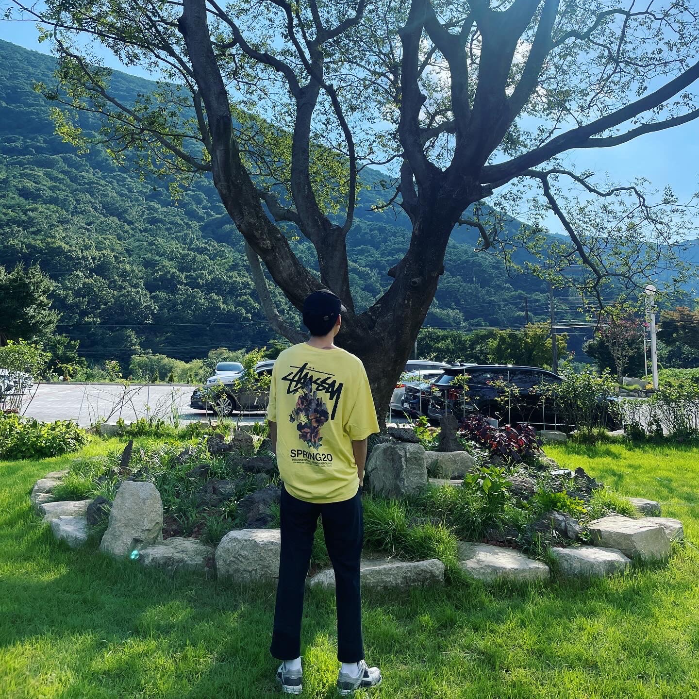 Stussy Bouquet T-Shirt Yellow, (W) Nike Zoom Vomero 5 Cobblestone and Flat Pewter 착용 스타일