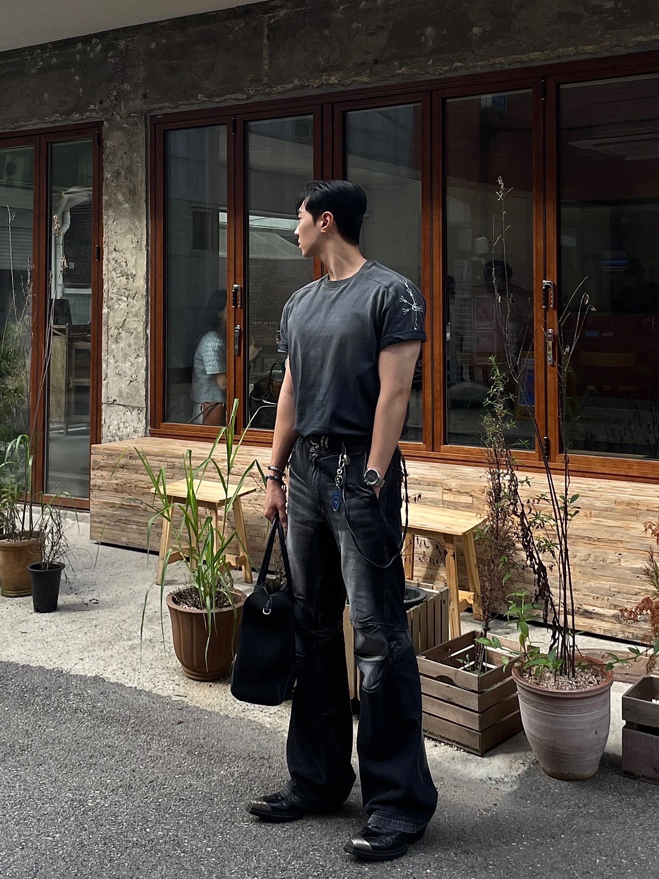 BLR Double Yoke Biker Washing Denim Pants Black (RENEW.) 착용 스타일
