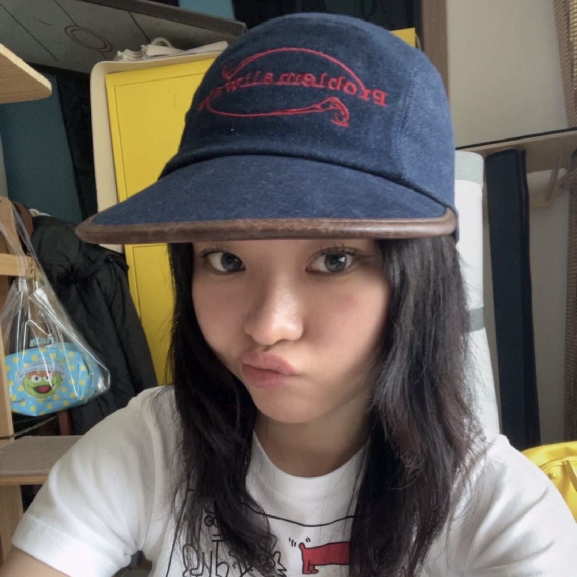 Problemallways Logo Denim Pocket Camp Cap Blue 착용 스타일 - 2