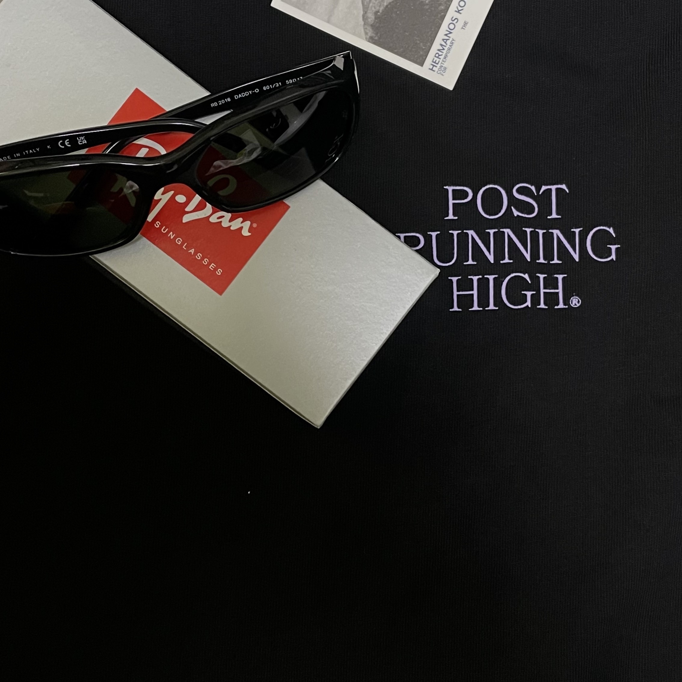 Ray-Ban DADDY-O II Polished Black Frame Green Classic G-15 Lenses, Hermanos Koumori PRH T-Shirt Black 착용 스타일