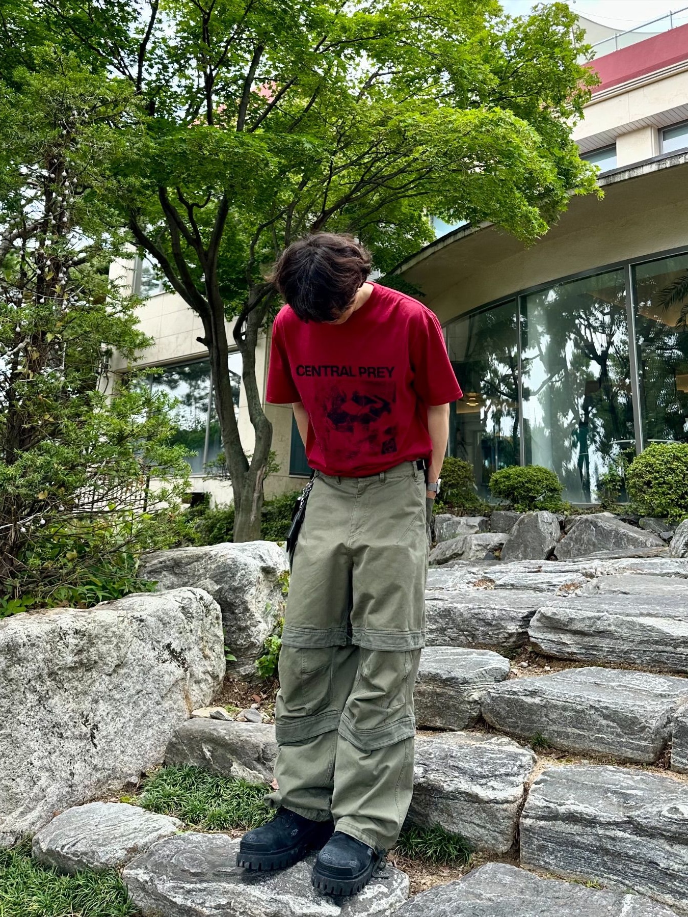 Millo Archive Central Prey T-Shirts Deep Red 착용 스타일 - 2