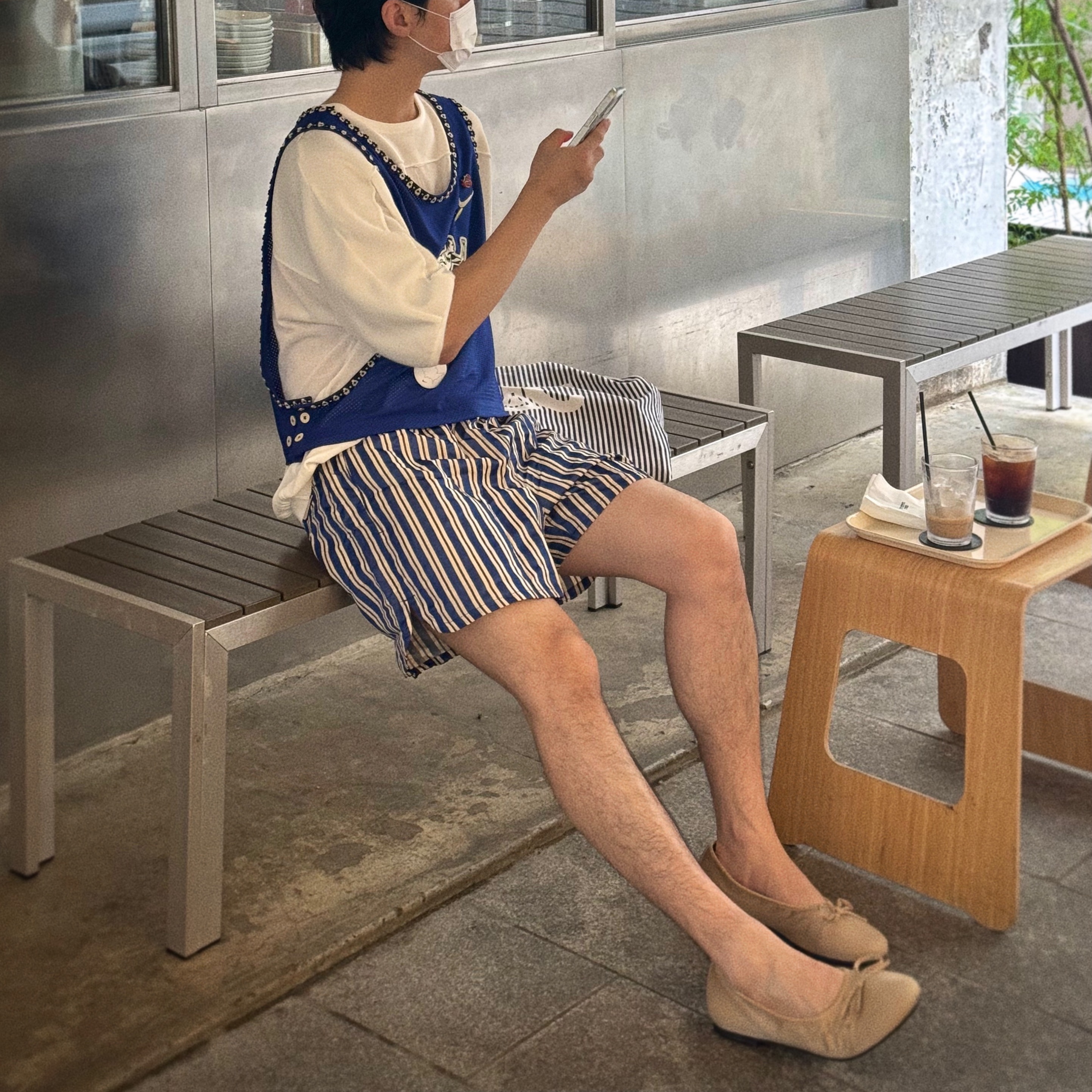 Nike x Bode Scrimmage Pinny Deep Royal Blue - Asia, Nike x Bode Scrimmage Shorts Ecru Deep Royal Blue - Asia 착용 스타일 - 1