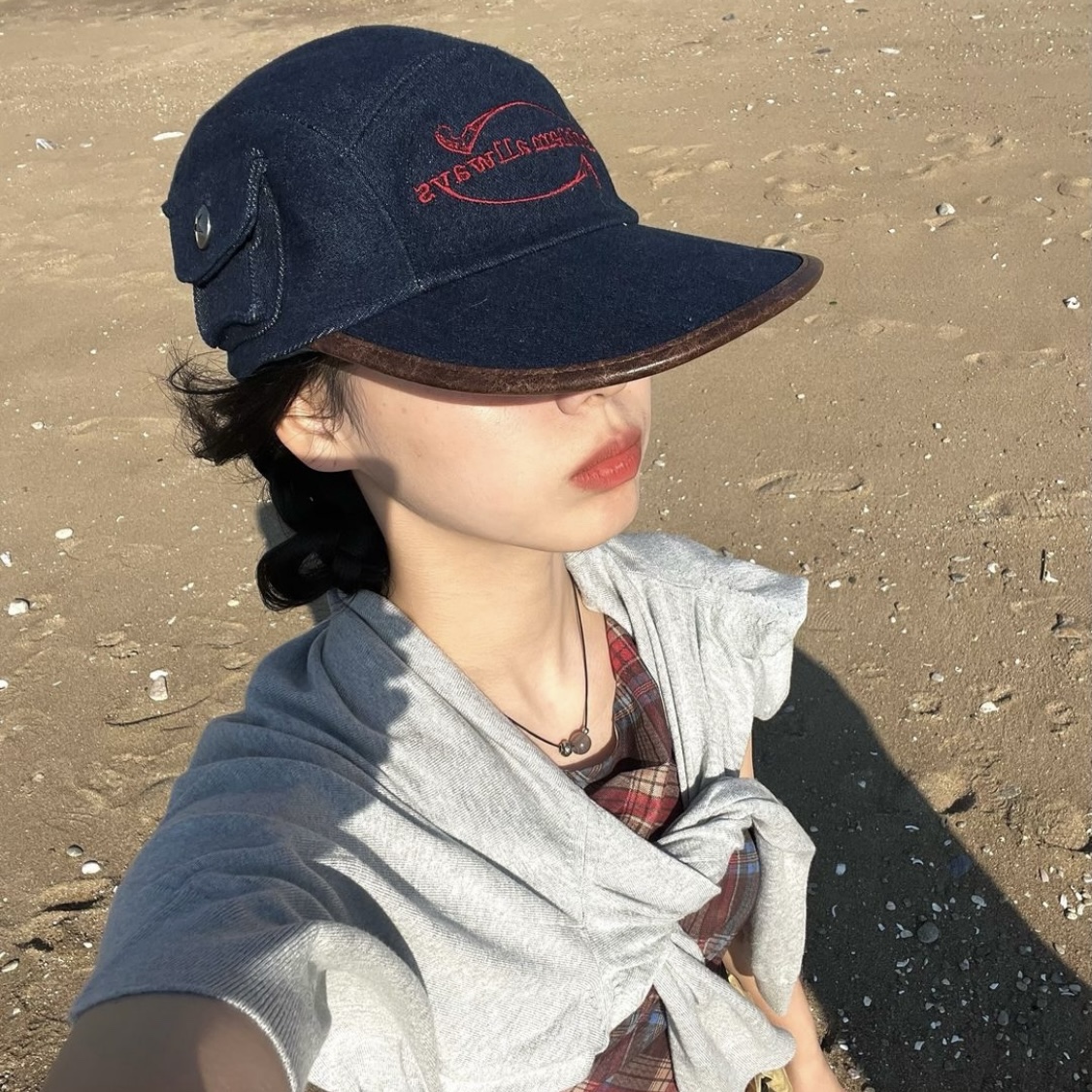Problemallways Logo Denim Pocket Camp Cap Blue 착용 스타일 - 3