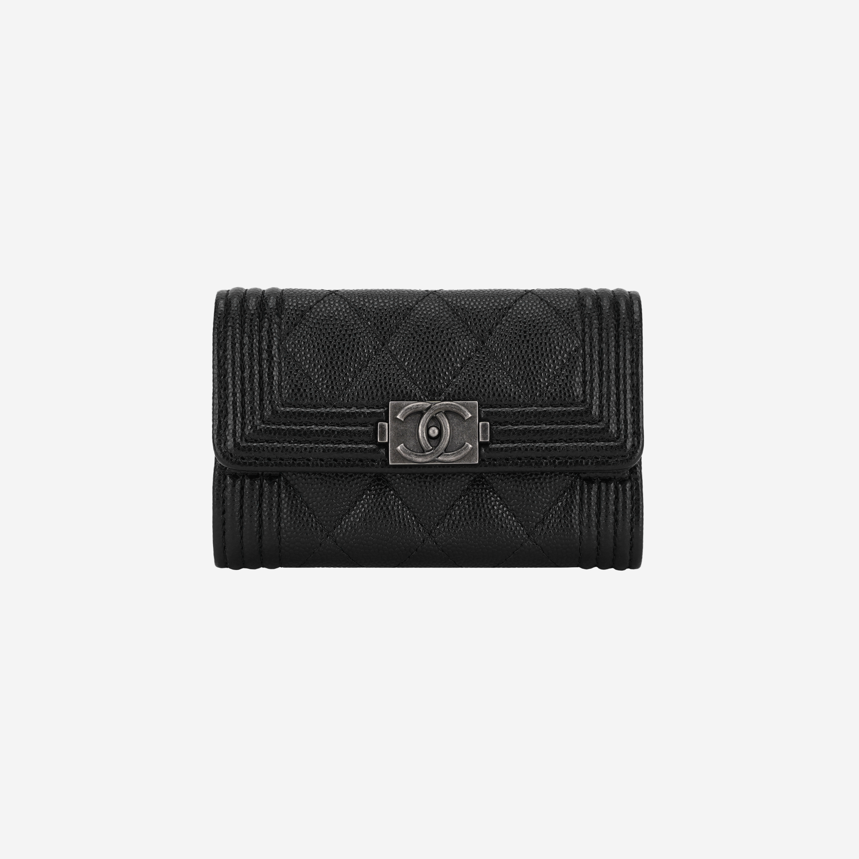 Chanel Boy Chanel Flap Card Holder Grained Calfskin & Ruthenium Black