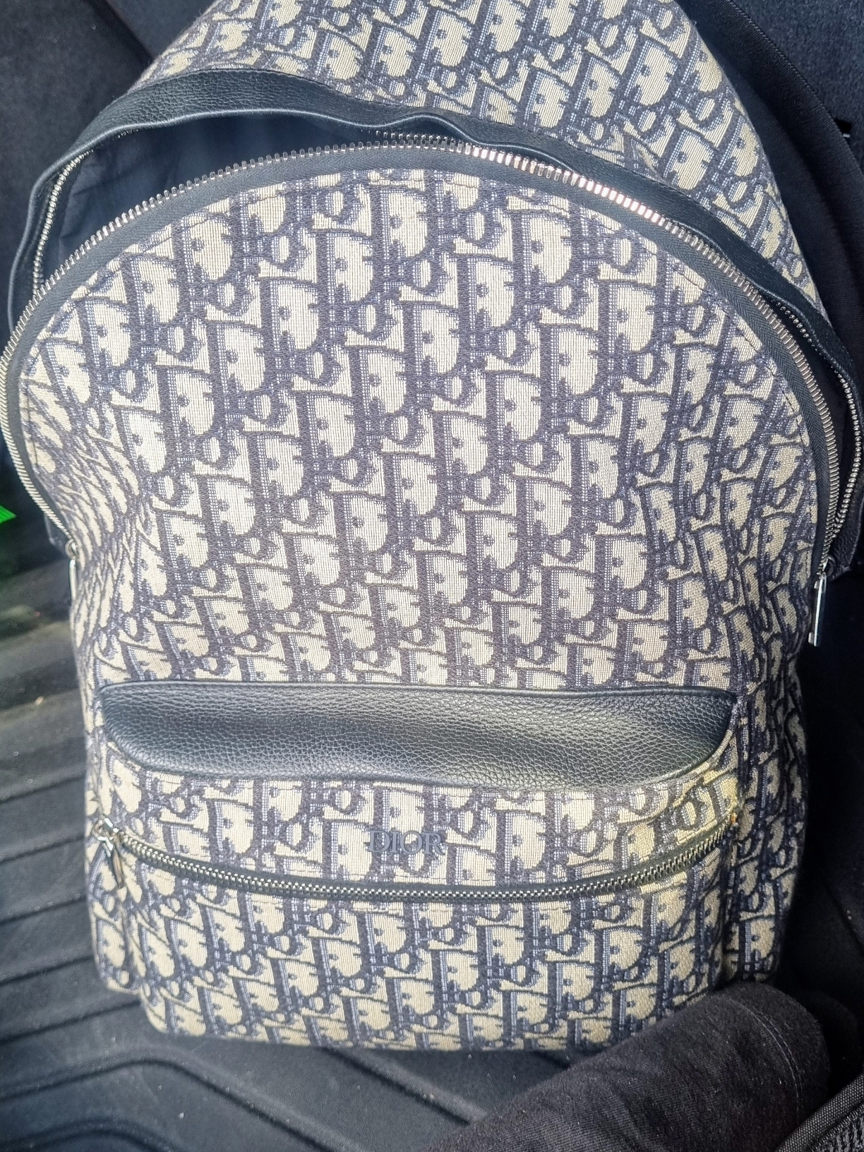 Dior Rider Backpack Beige & Black Dior Oblique Jacquard 착용 스타일