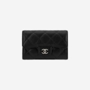 Chanel Classic Card Holder Grained Calfskin & Silver Black