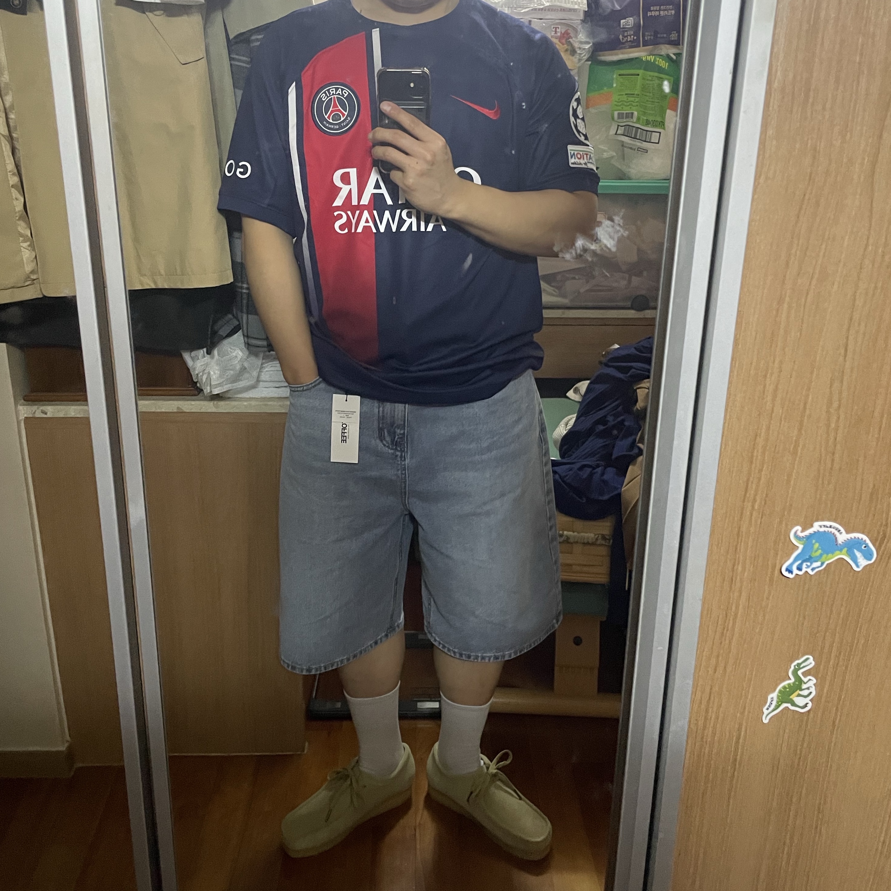Clarks Wallabee Maple Suede, Nike Paris Saint-Germain 2023/24 Dri-Fit Stadium Home Jersey Midnight Navy (Non Marking Ver.) 착용 스타일
