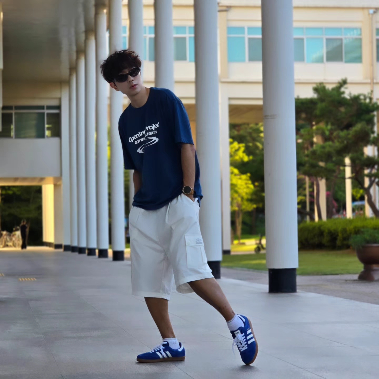 Opening Project Identity T-Shirt Blue, Samsung Galaxy Watch6 44mm LTE Silver (Korean Ver.) 착용 스타일 - 2