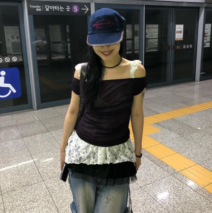 Problemallways Logo Denim Pocket Camp Cap Blue 착용 스타일 - 1