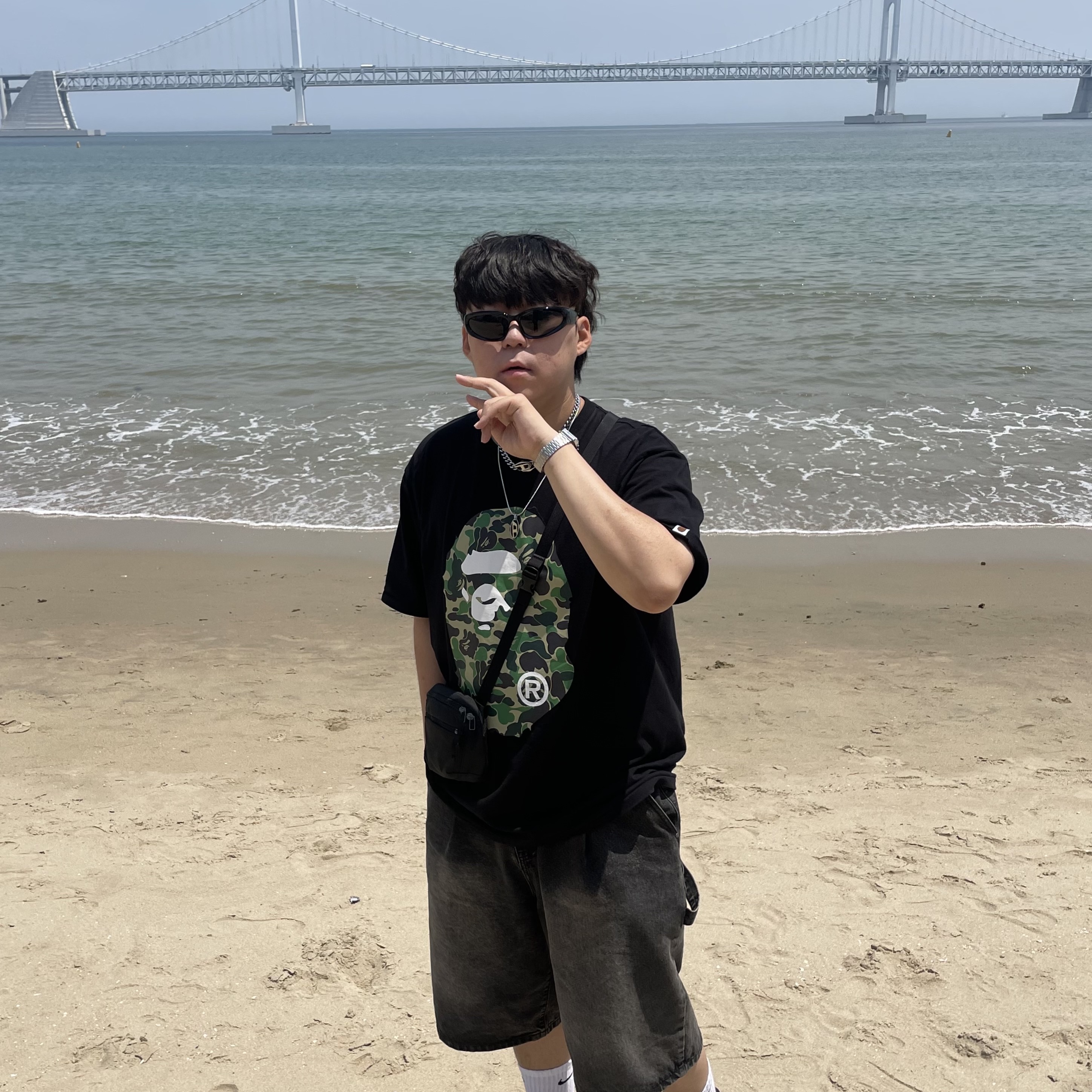 BAPE ABC Camo Big Ape Head T-Shirt Black Green, Diesel Dx1412 Stainless Steel Chain Necklace Silver 착용 스타일