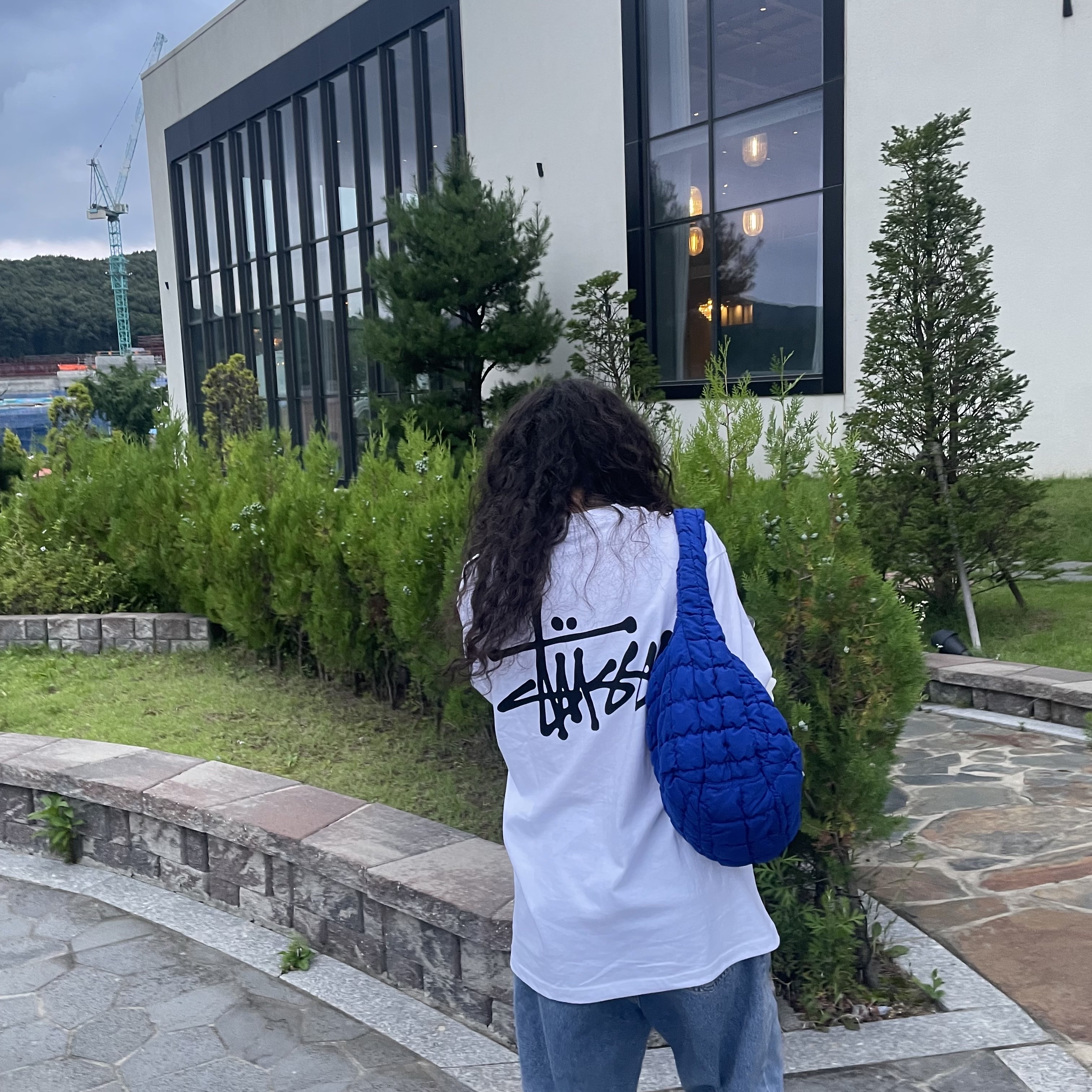 Stussy Basic Stussy T-Shirt White 2024, 2025, COS Quilted Mini Bag Blue 착용 스타일 - 1