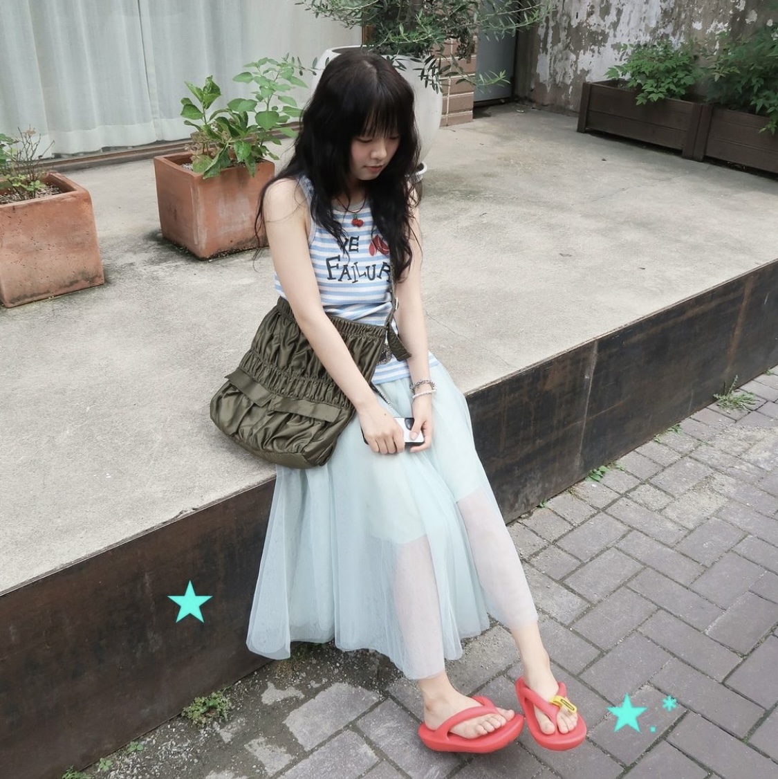 Problemallways We Love Failure Sleeveless Blue 착용 스타일 - 1