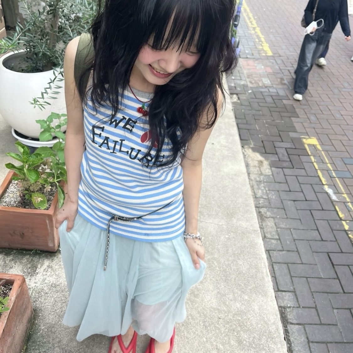Problemallways We Love Failure Sleeveless Blue 착용 스타일 - 2