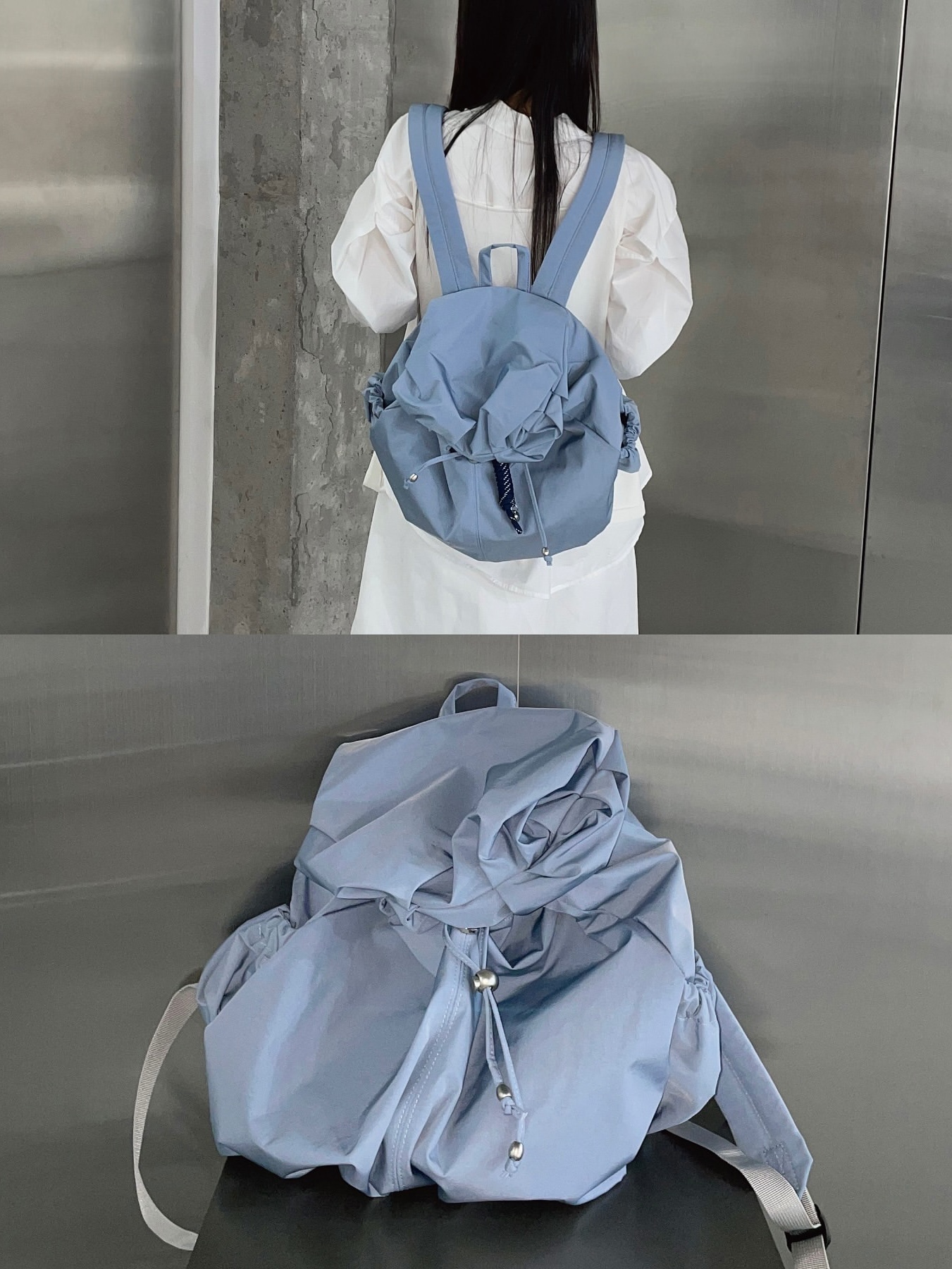 ACOC Blooming Backpack Ice Blue 착용 스타일 - 3
