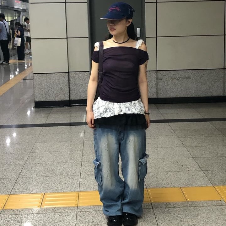 Problemallways Logo Denim Pocket Camp Cap Blue 착용 스타일 - 2