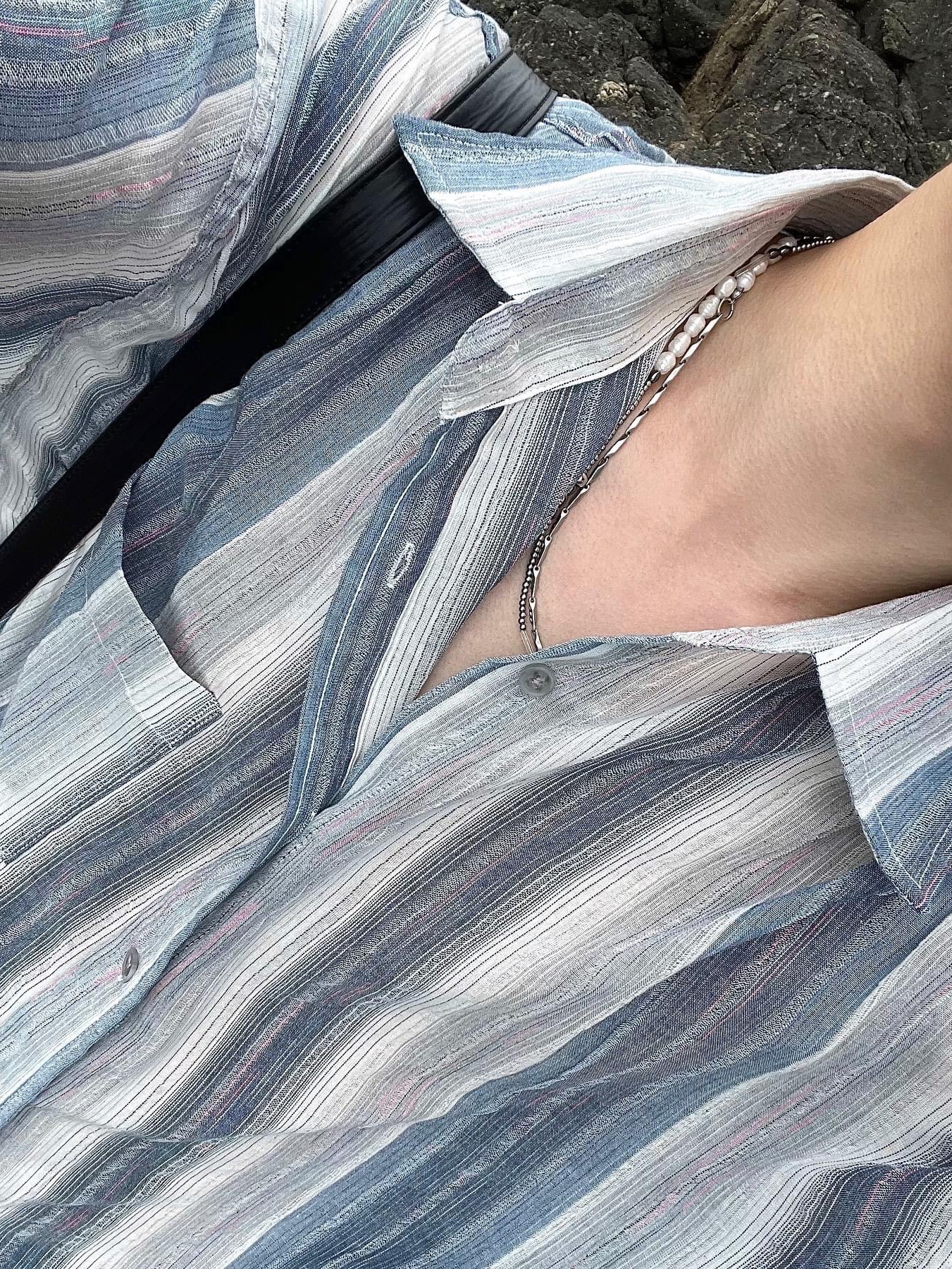New Balance 530 Steel Blue, Ajobyajo PBA White Pearl Necklace Silver 착용 스타일 - 8