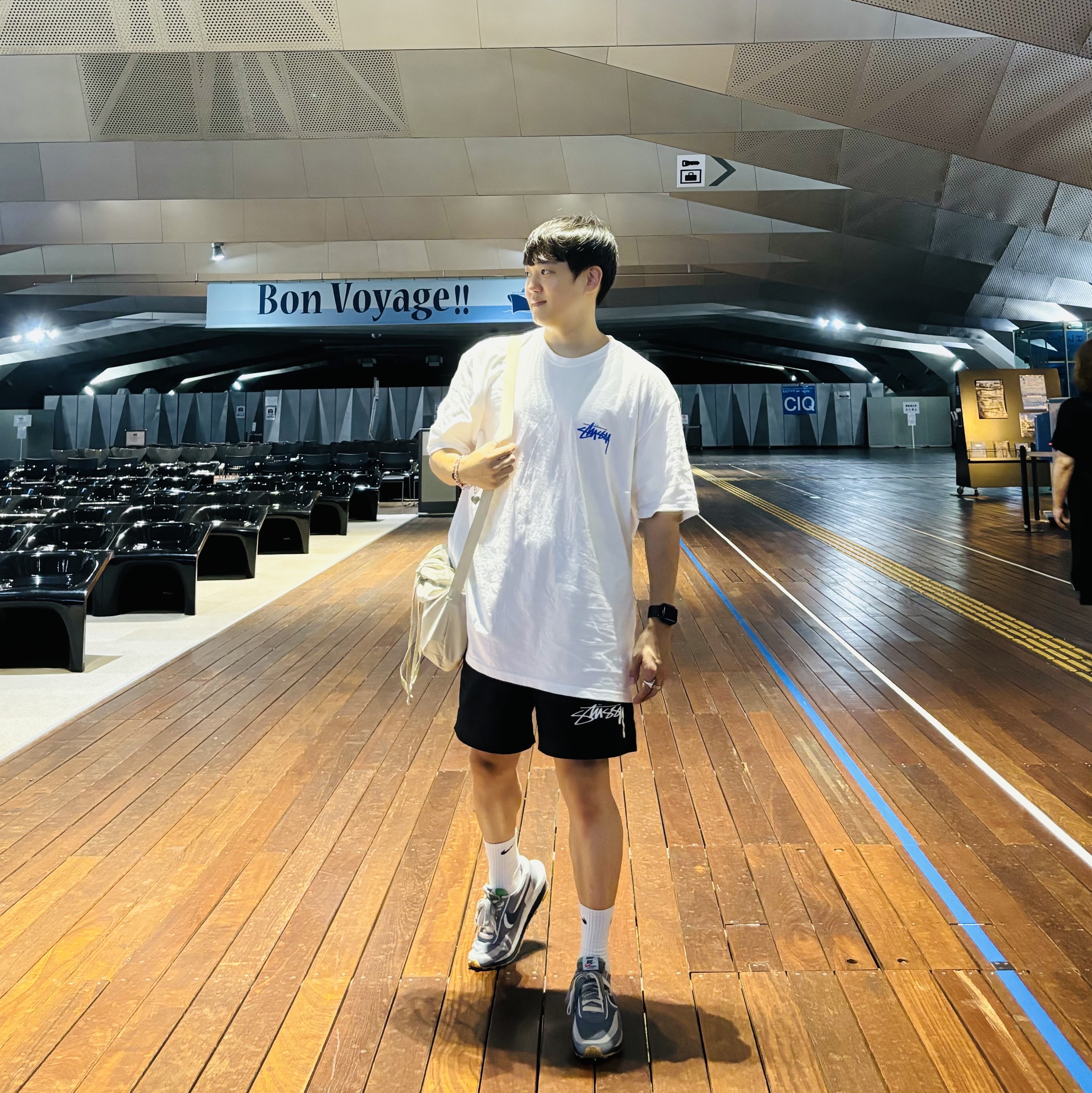 Stussy Shells T-Shirt White, Nike x Stussy Shorts Black (FJ9167-010) 착용 스타일 - 2