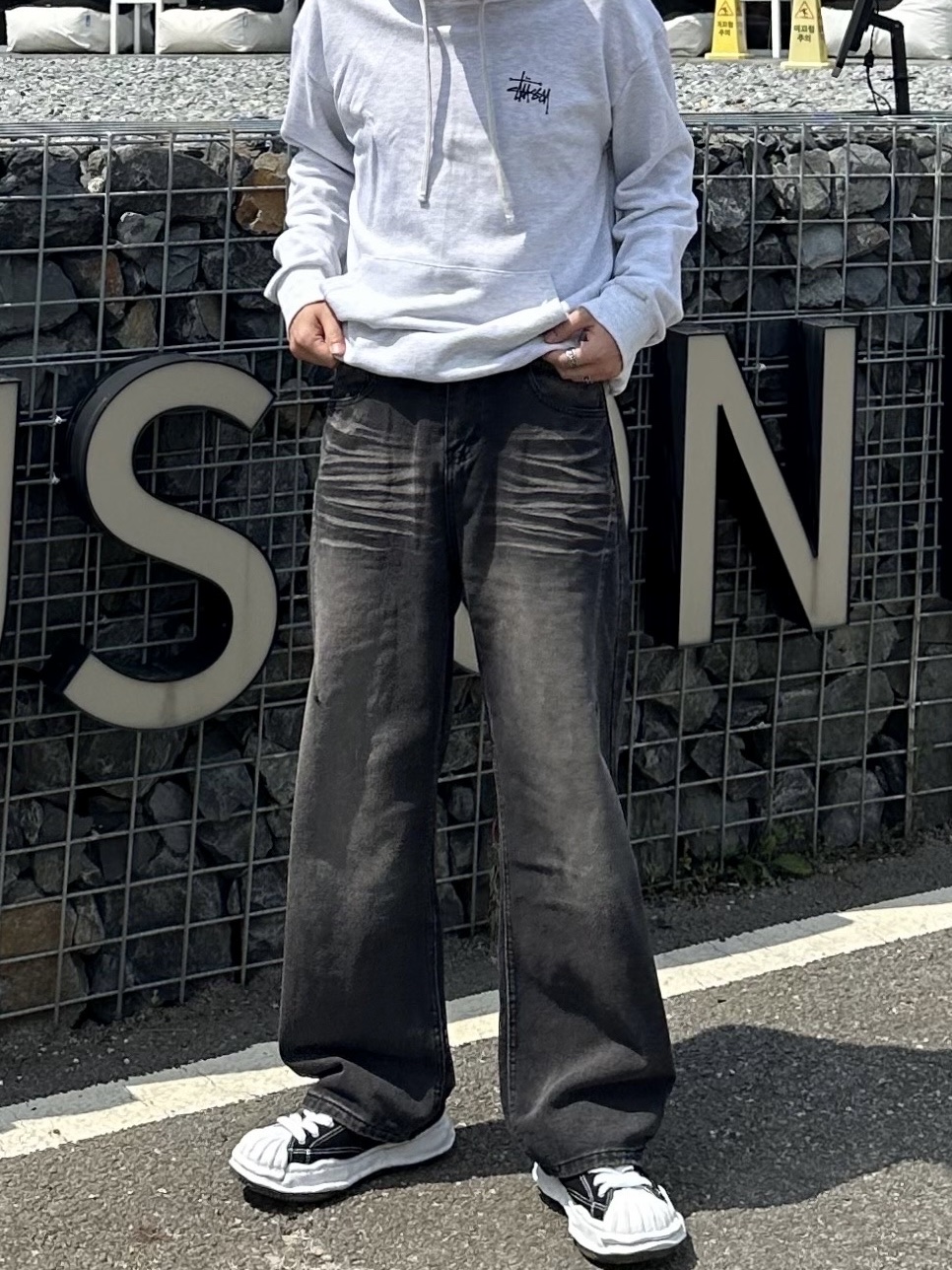 Maison Mihara Yasuhiro Peterson OG Sole Canvas Low Sneakers Black, Stussy Basic Stussy Hoodie Ash Heather 착용 스타일 - 4