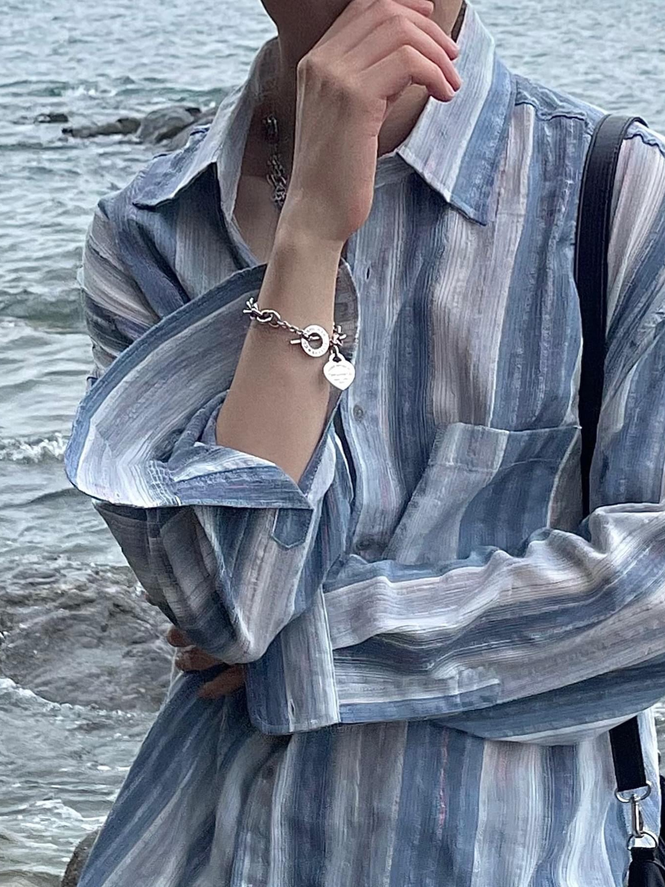 New Balance 530 Steel Blue, Ajobyajo PBA White Pearl Necklace Silver 착용 스타일 - 6