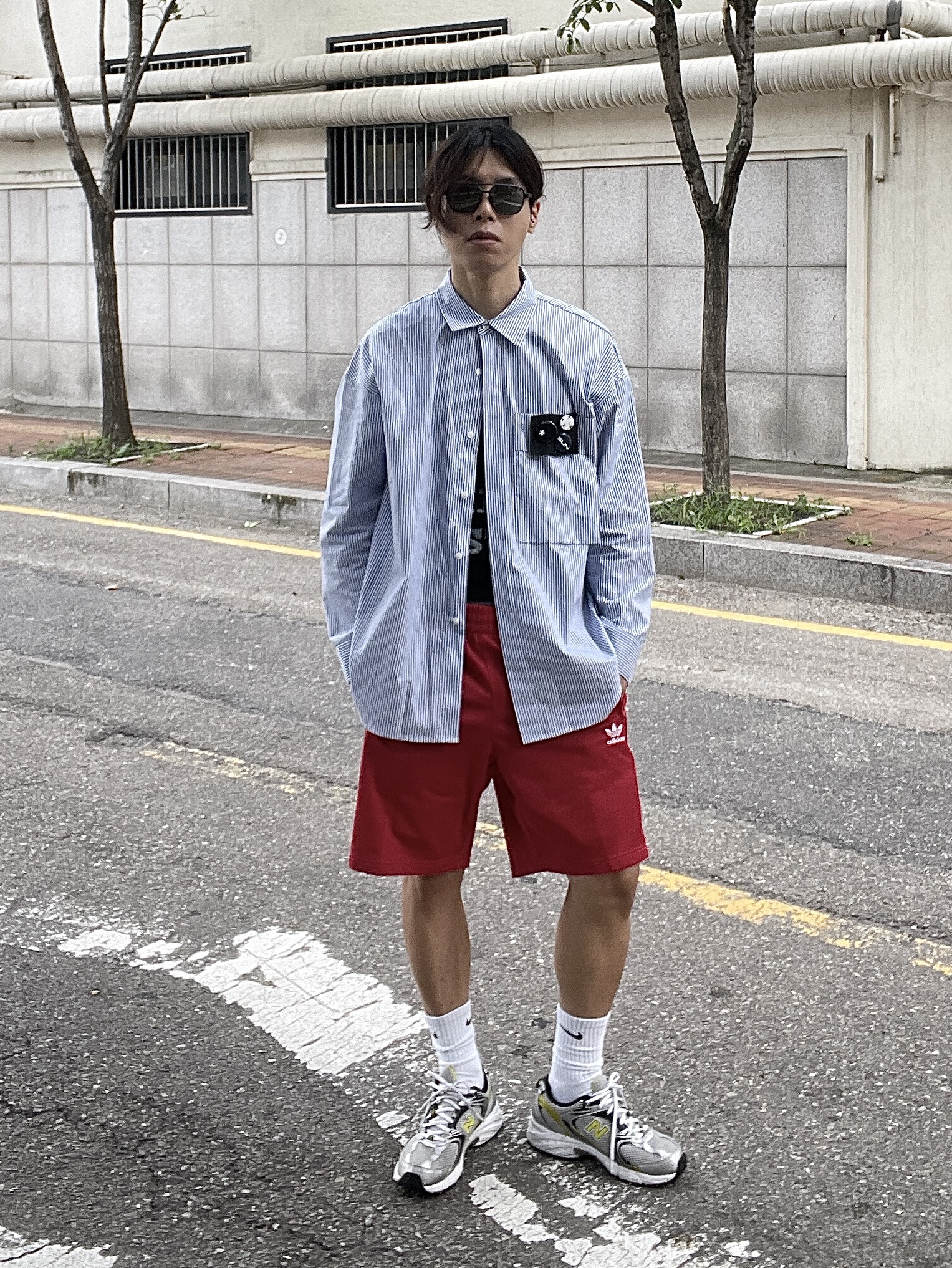 (W) Adidas Firebird Shorts Better Scarlet White - KR Sizing 착용 스타일 - 2