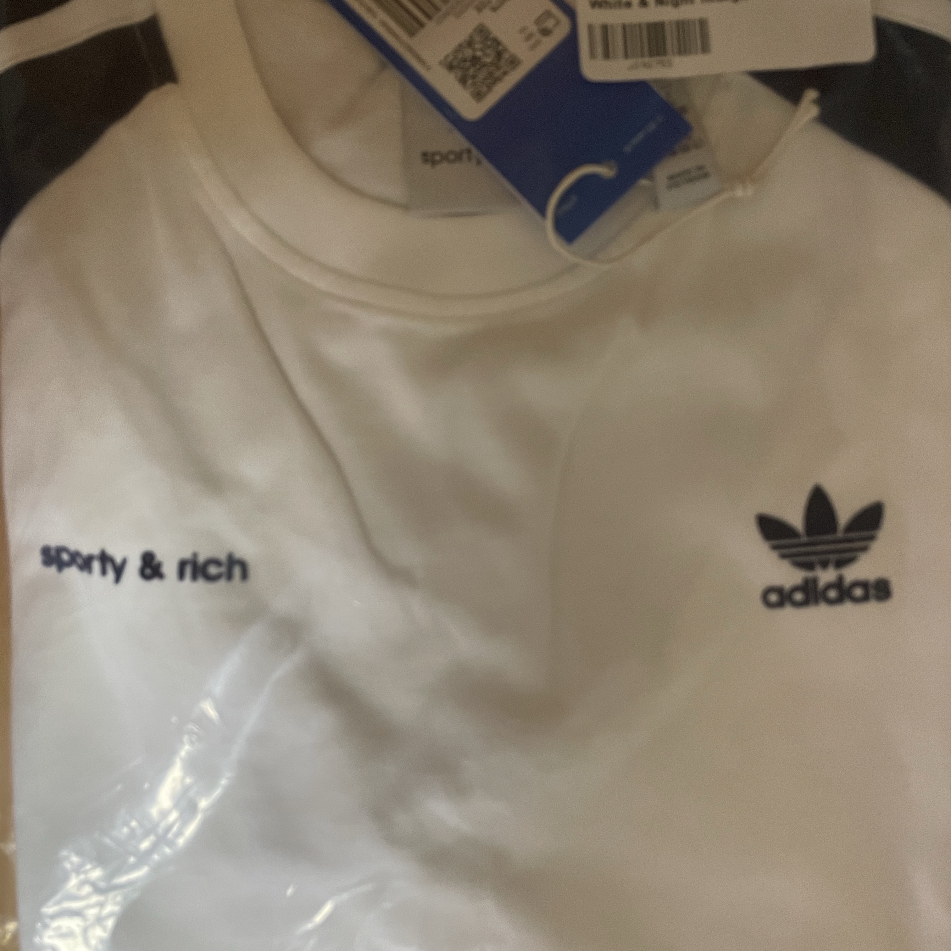 (W) Adidas x Sporty & Rich T-Shirt White Night Indigo - KR Sizing 착용 스타일