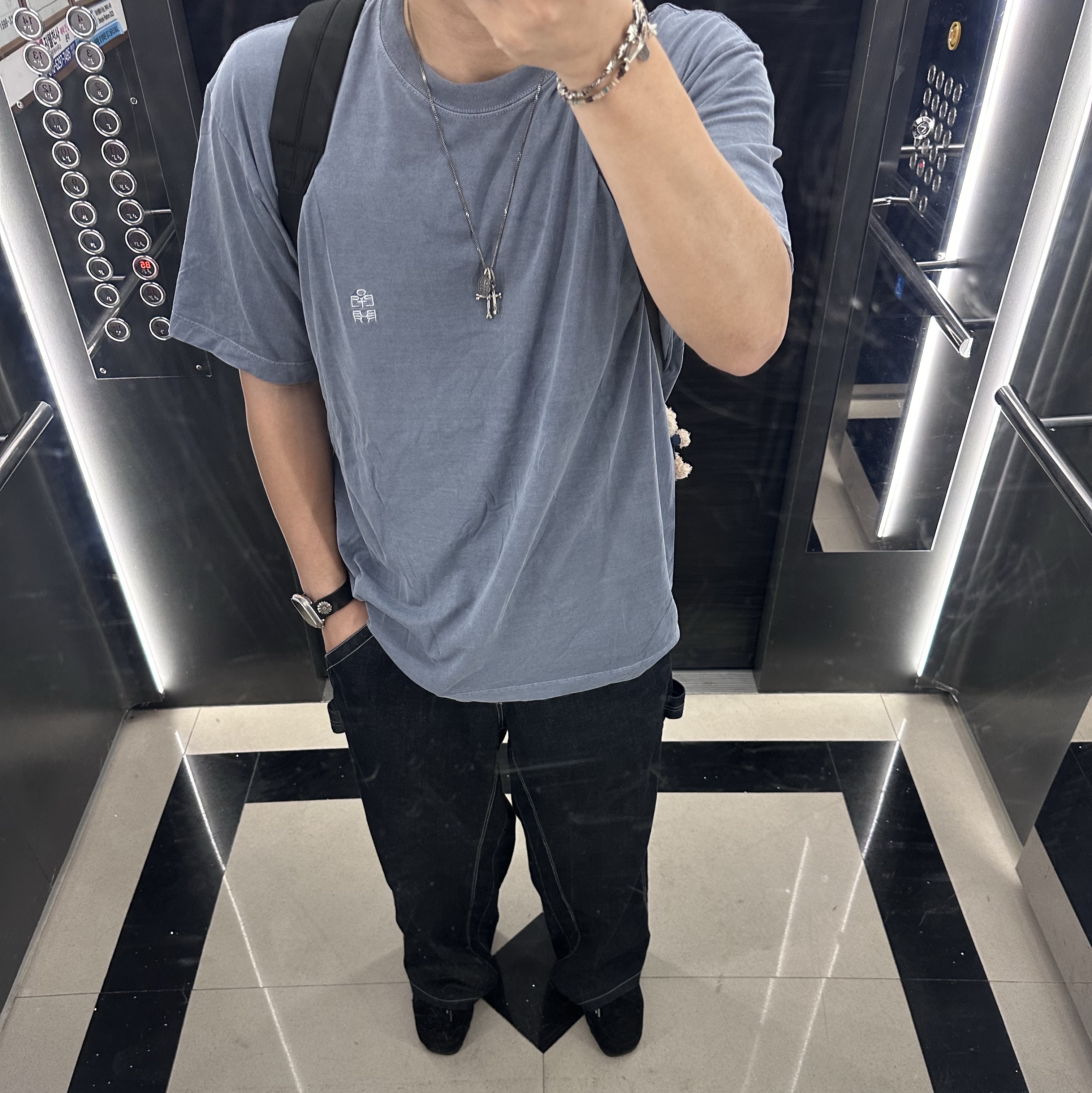 Polyteru Human Index Human Regular 1/2 T-Shirt Dyed Blue, [프리오더] Polyteru 925 Silver Pendant Cross Bone 착용 스타일
