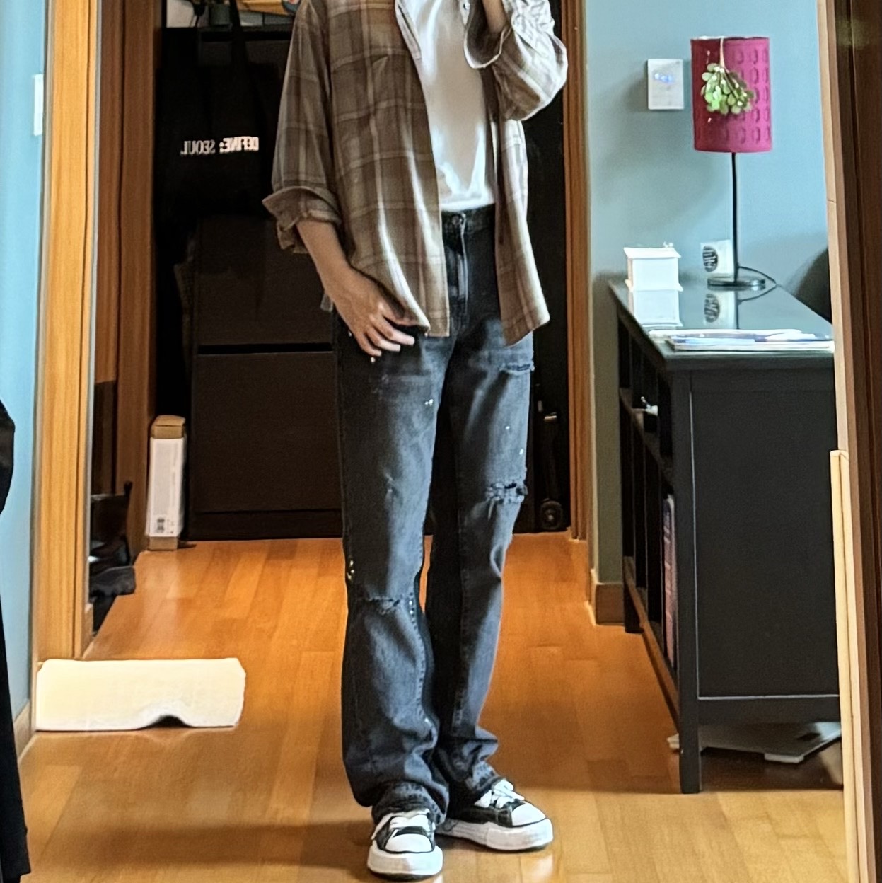 Maison Mihara Yasuhiro Peterson OG Sole Canvas Low Sneakers Black 착용 스타일