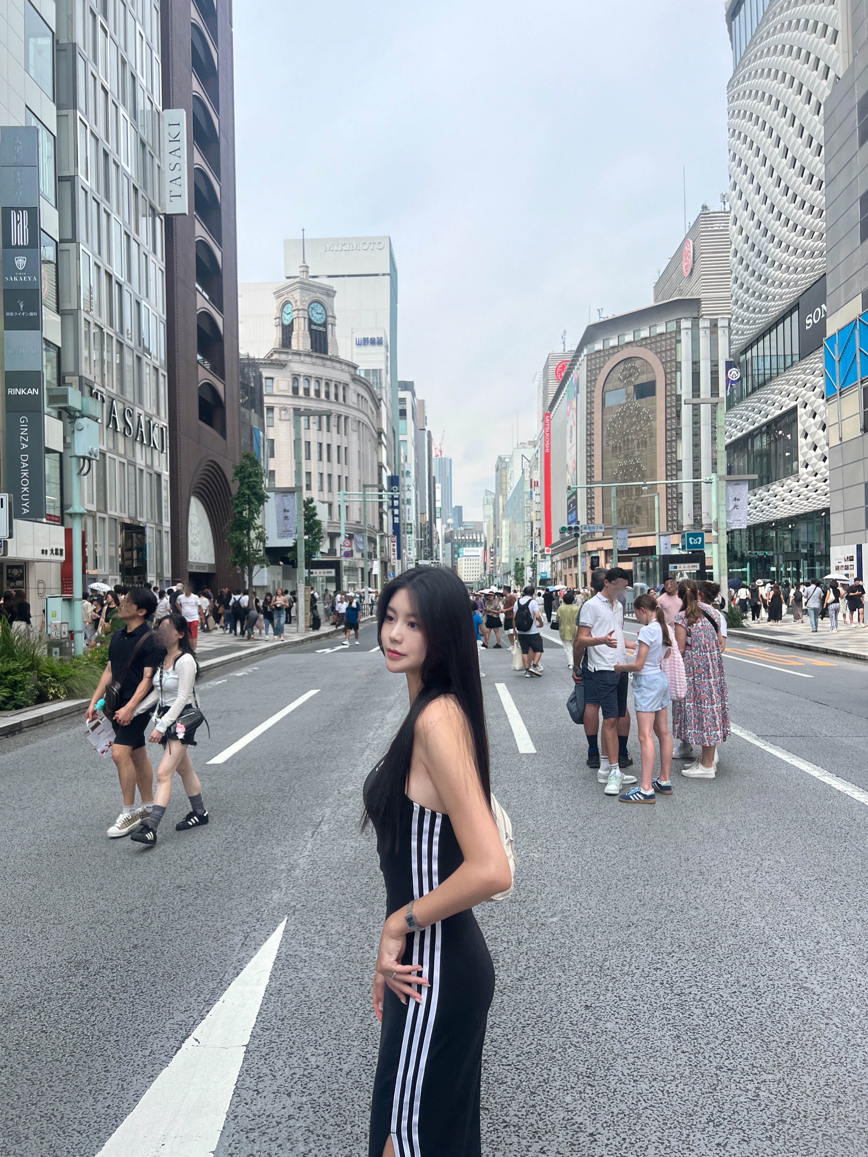 (W) Adidas Adicolor 3-Stripes Maxi Dress Black - KR Sizing 착용 스타일 - 2