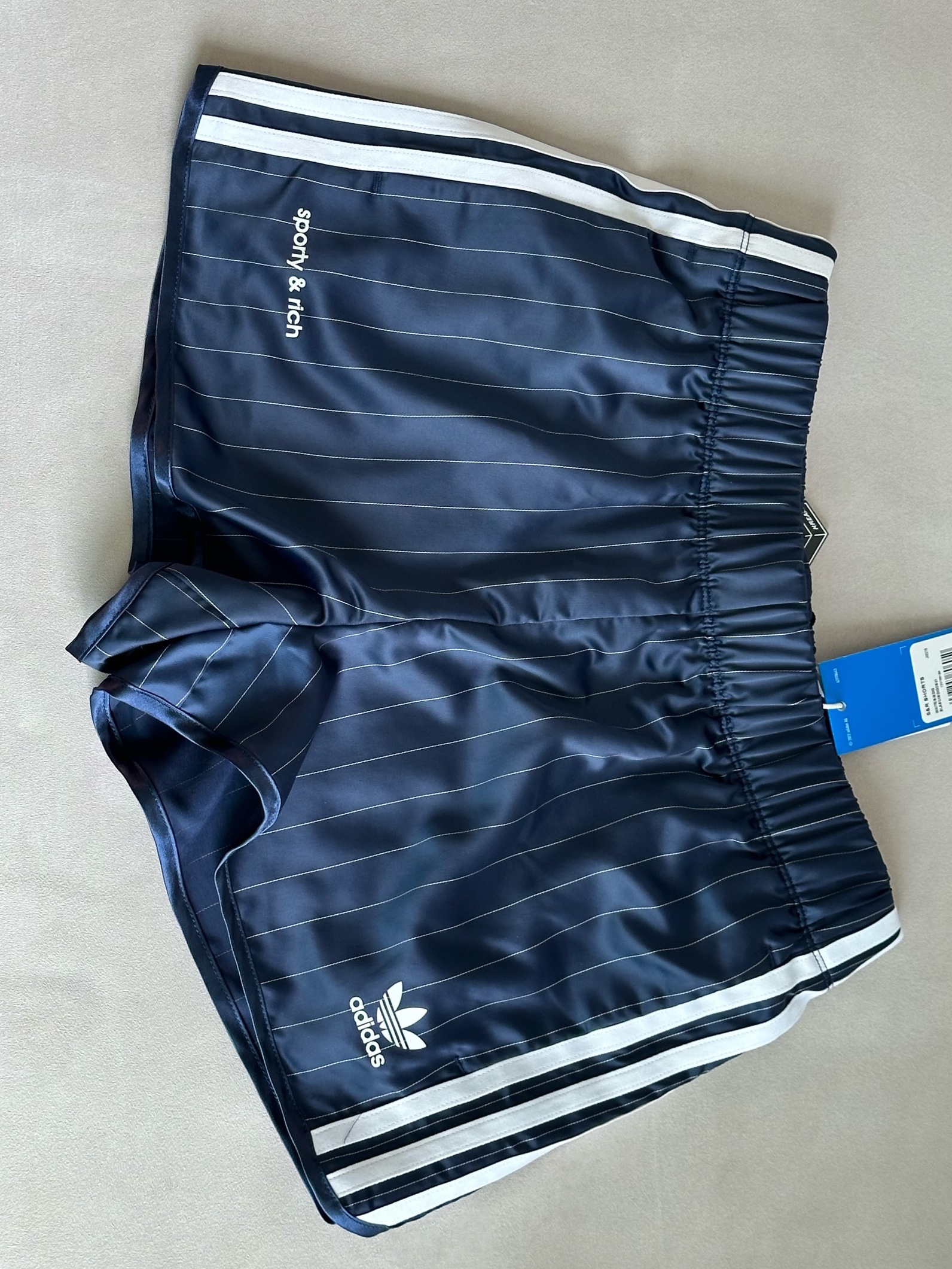 (W) Adidas x Sporty & Rich Shorts White Night Indigo - KR Sizing 착용 스타일