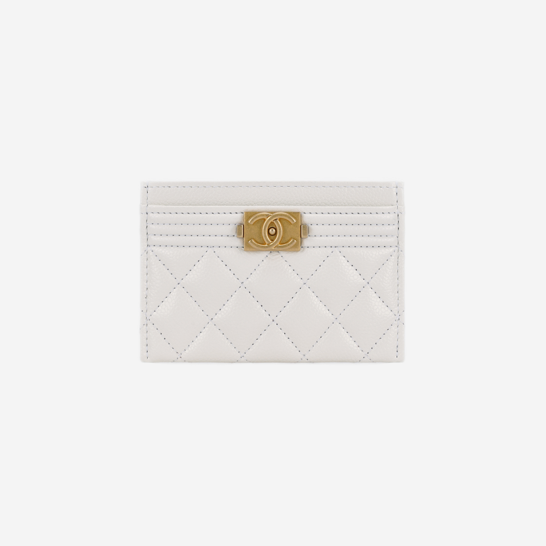 샤넬 보이 샤넬 카드 홀더 그레인드 카프스킨 & 골드 메탈 화이트 | Chanel | KREAM