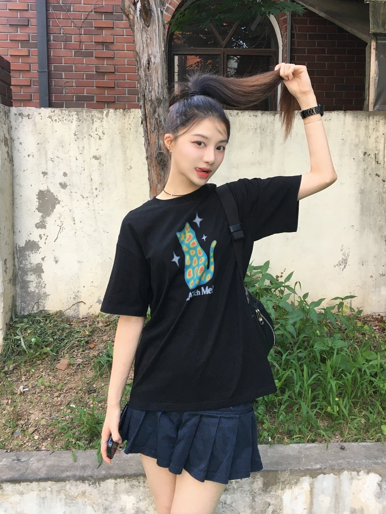RDVZ CATch Me T-Shirt Black 착용 스타일 - 1