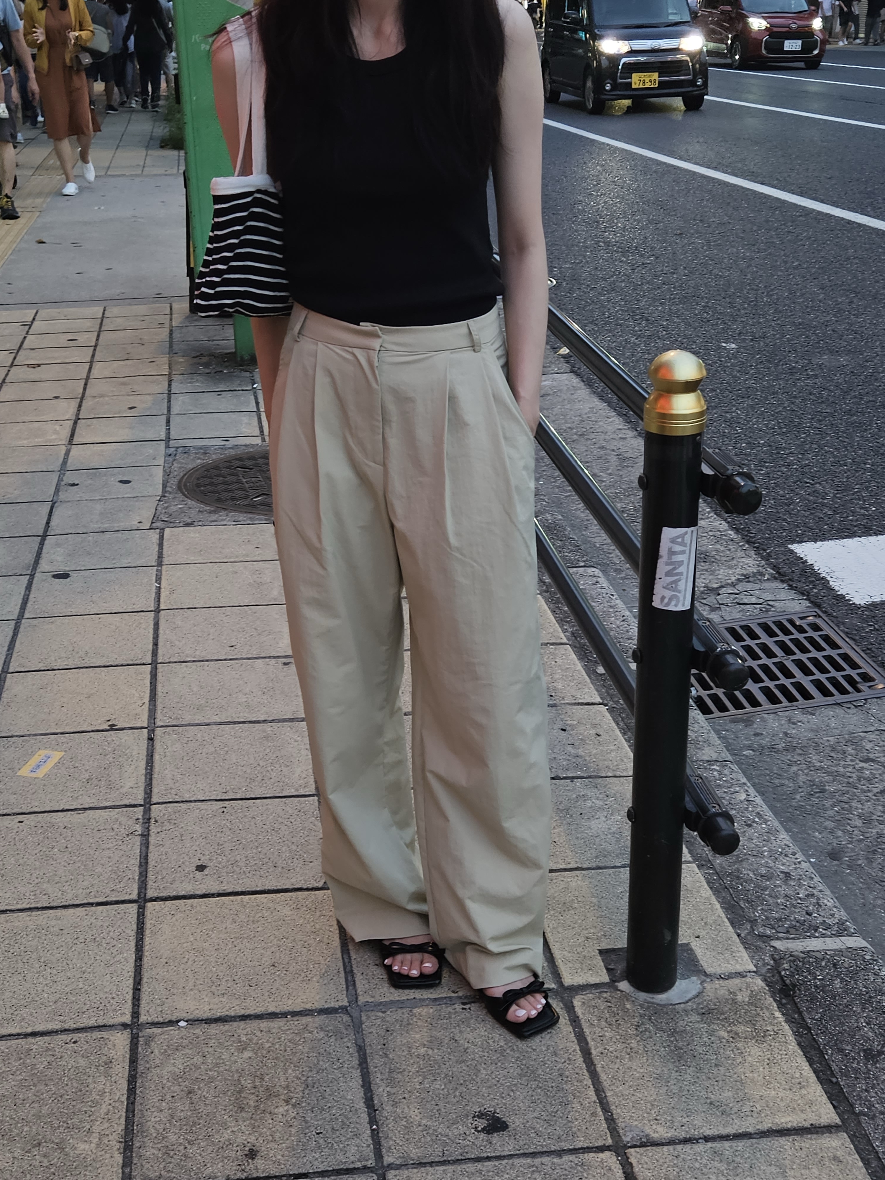 Siyazu SIPT7078 Two-Tuck Nylon Slacks Beige 착용 스타일