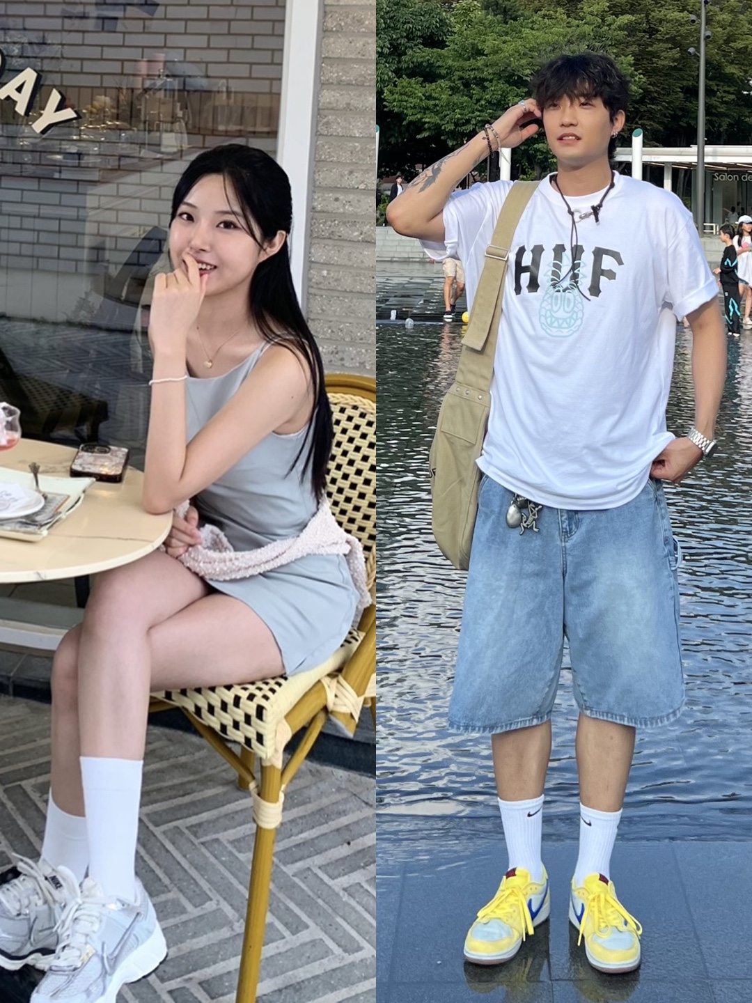 (W) Nike Zoom Vomero 5 Photon Dust and Metallic Silver, HUF x Reddy Pinnacle T-Shirt White 착용 스타일 - 2