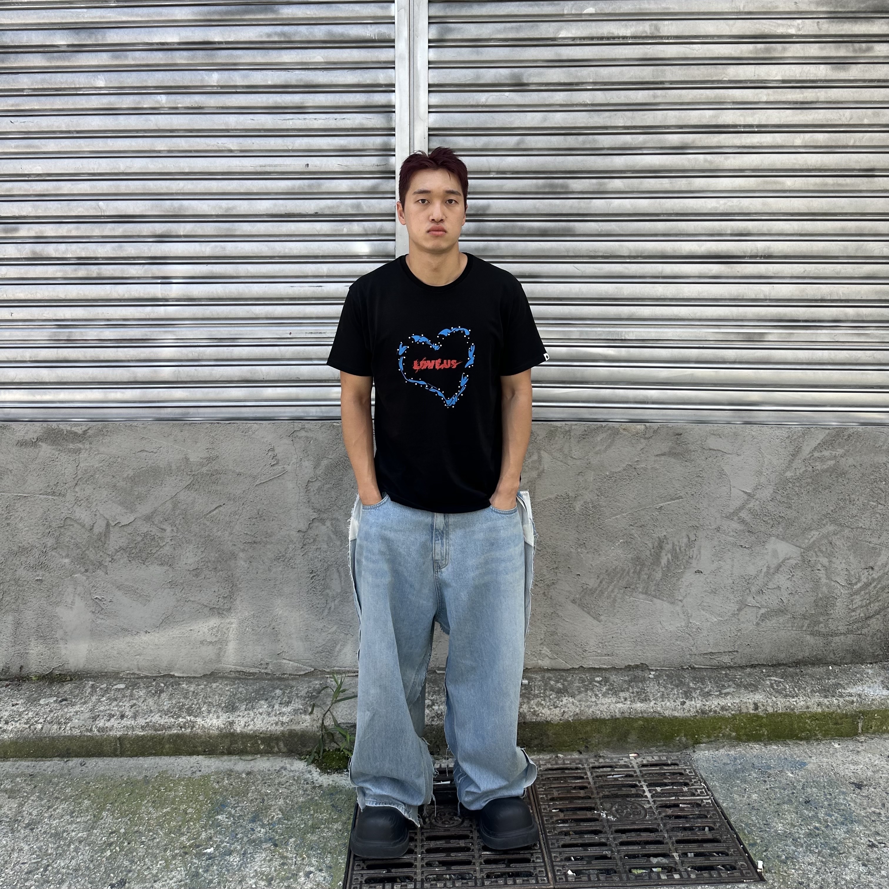 Project G/R Upcyling Denim Pants Blue, (W) Balenciaga Steroid Derby Black 착용 스타일 - 2