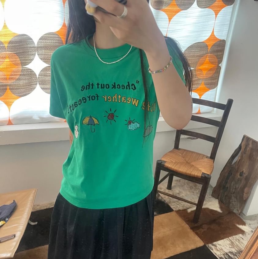 Problemallways Life Weather Forecast T-Shirt Green 착용 스타일 - 1