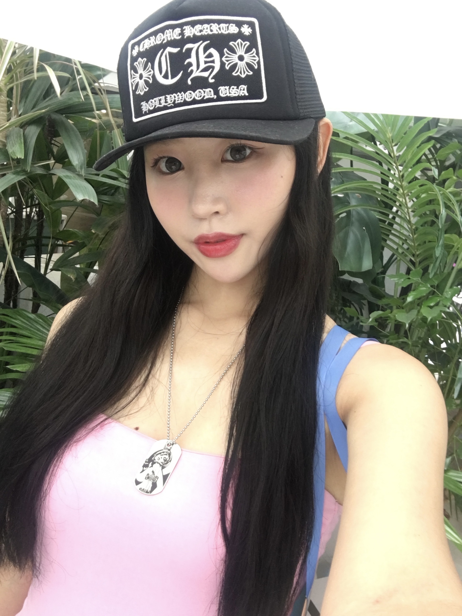 Chrome Hearts CH Hollywood Trucker Hat Black, Hysteric Glamour Guitar Girl Ball Chain Necklace Silver 착용 스타일 - 5