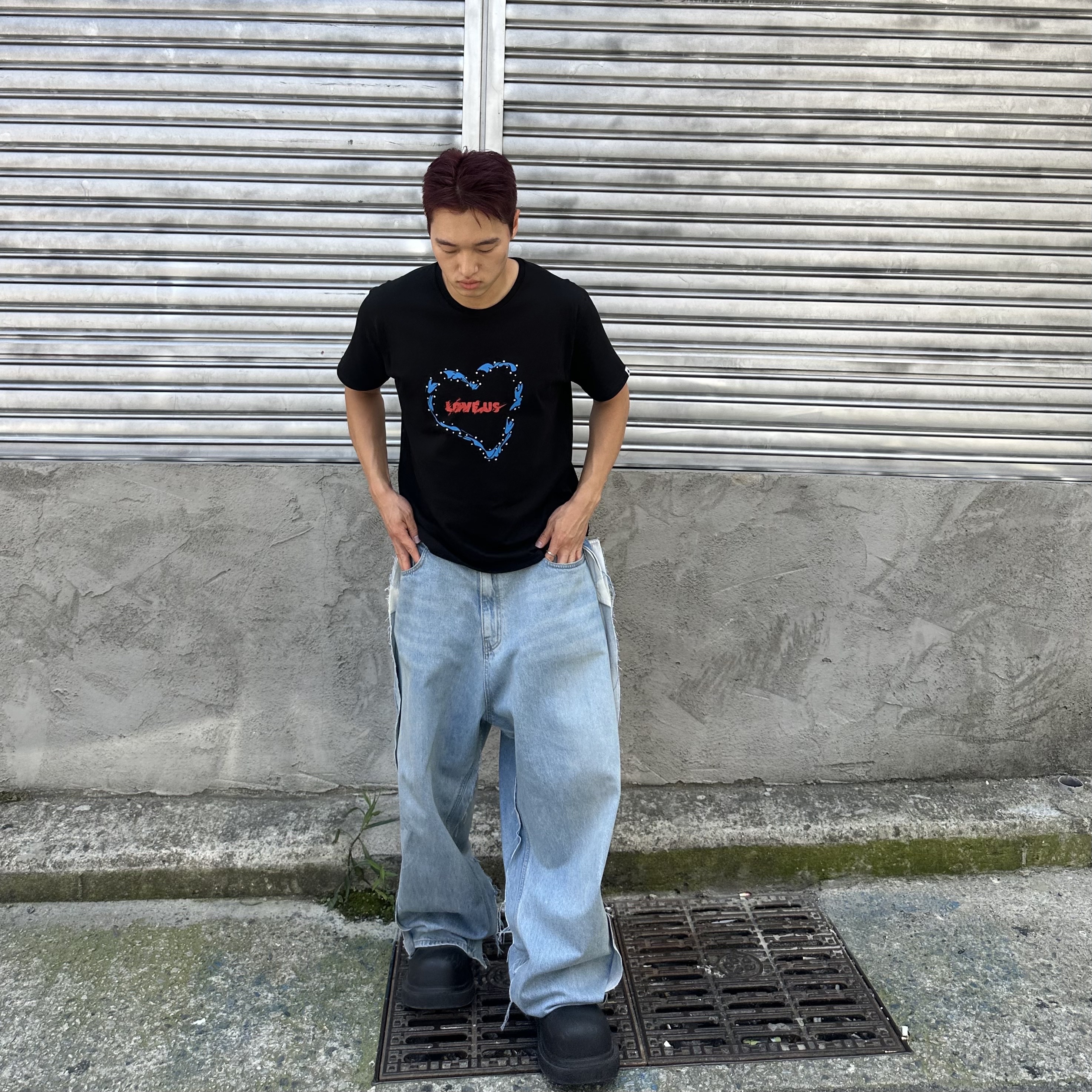 Project G/R Upcyling Denim Pants Blue, (W) Balenciaga Steroid Derby Black 착용 스타일 - 1