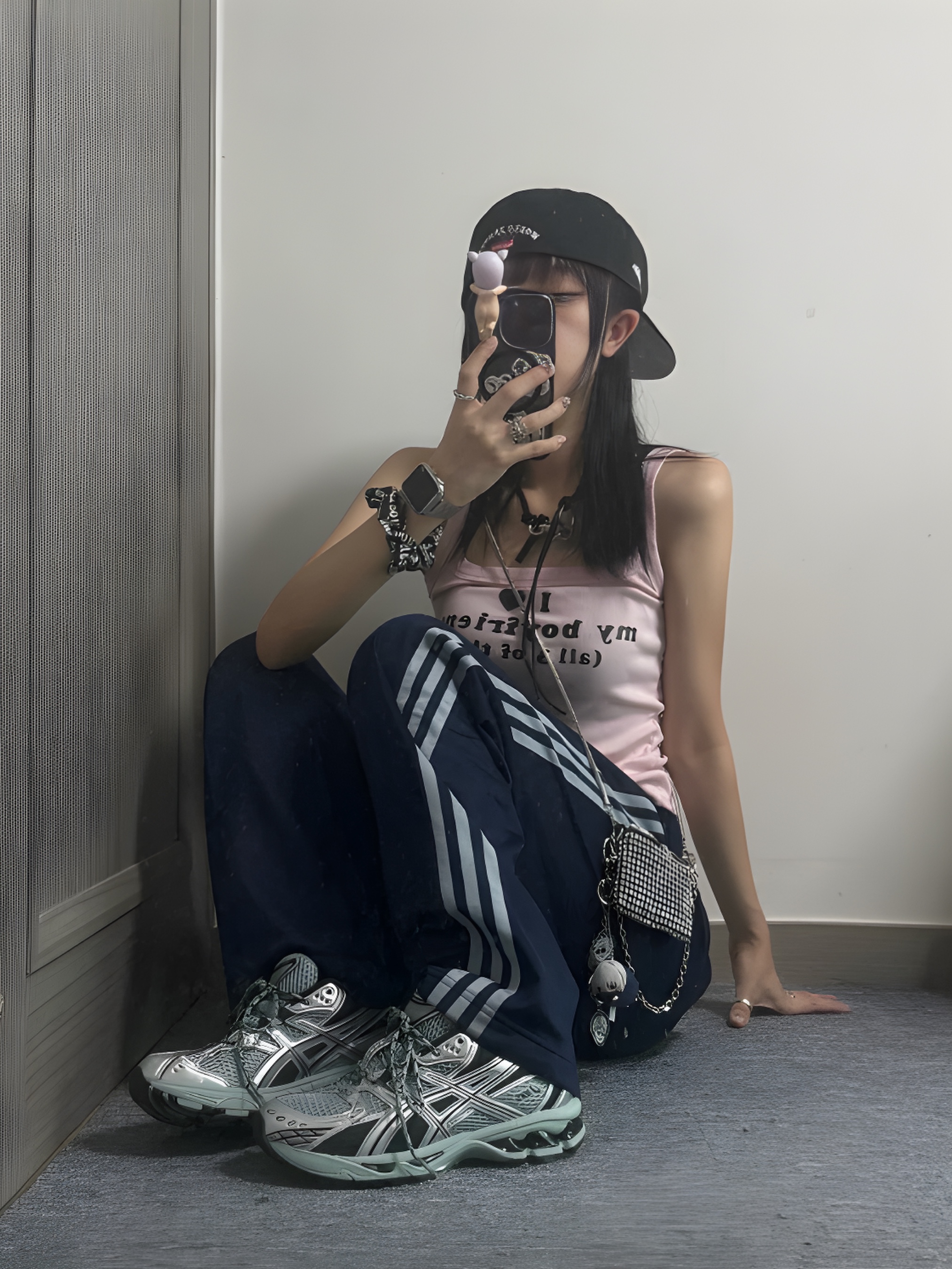 Asics Gel-Nimbus 10.1 Ocean Haze Pure Silver, Asics Gel-Kayano 14 Cream Black 착용 스타일 - 6