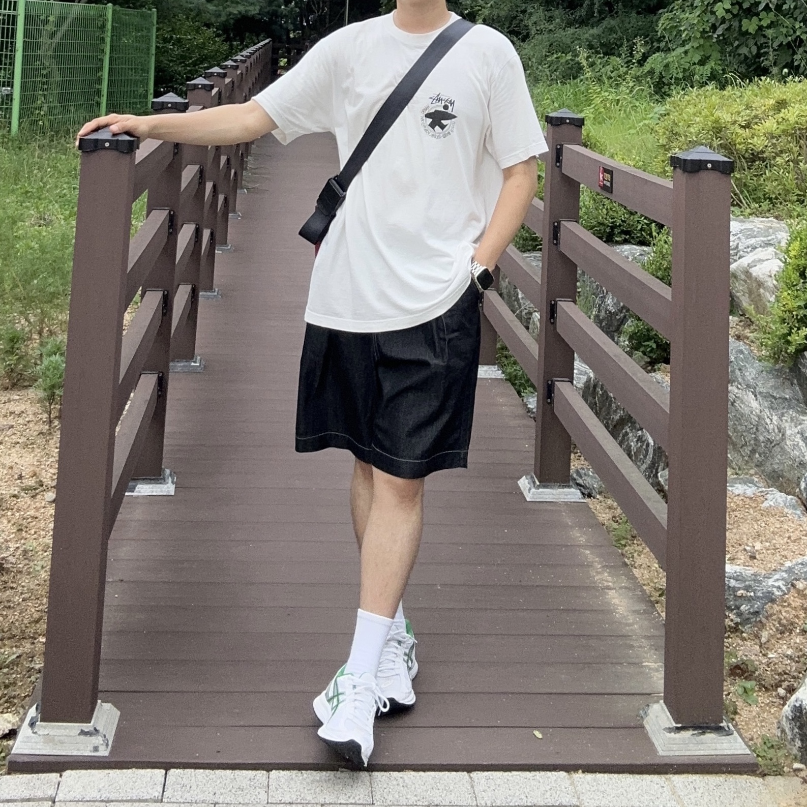 Asics Jog 100 S White Green - 2E Wide 착용 스타일 - 2