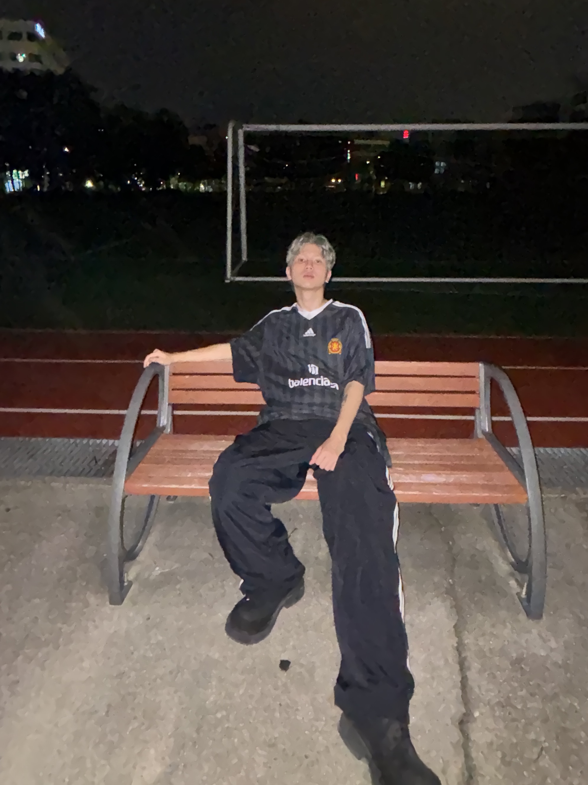 Balenciaga x Adidas Oversized Football T-Shirt Black, Balenciaga x Adidas Tracksuit Trousers Black 착용 스타일 - 1
