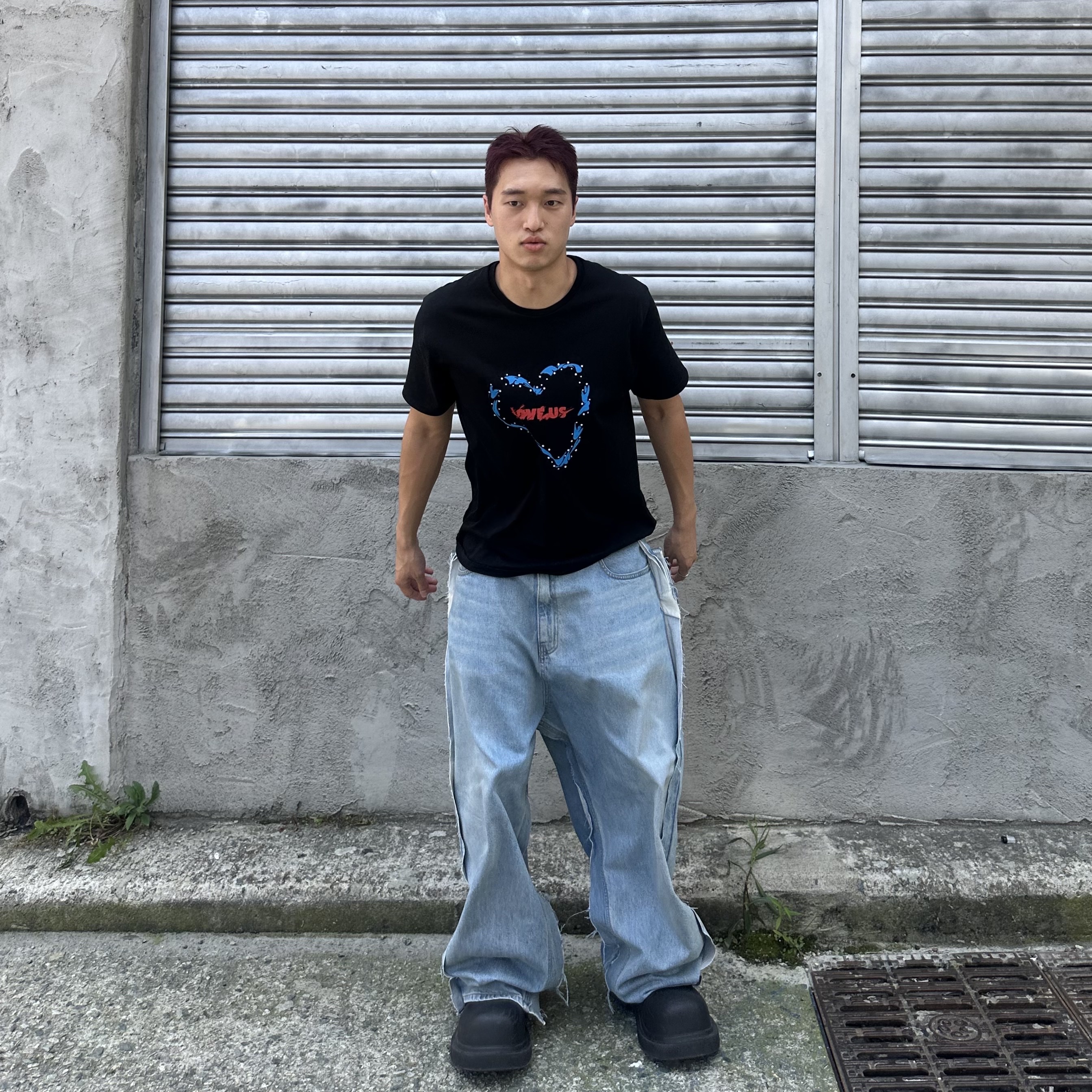 Project G/R Upcyling Denim Pants Blue, (W) Balenciaga Steroid Derby Black 착용 스타일 - 3
