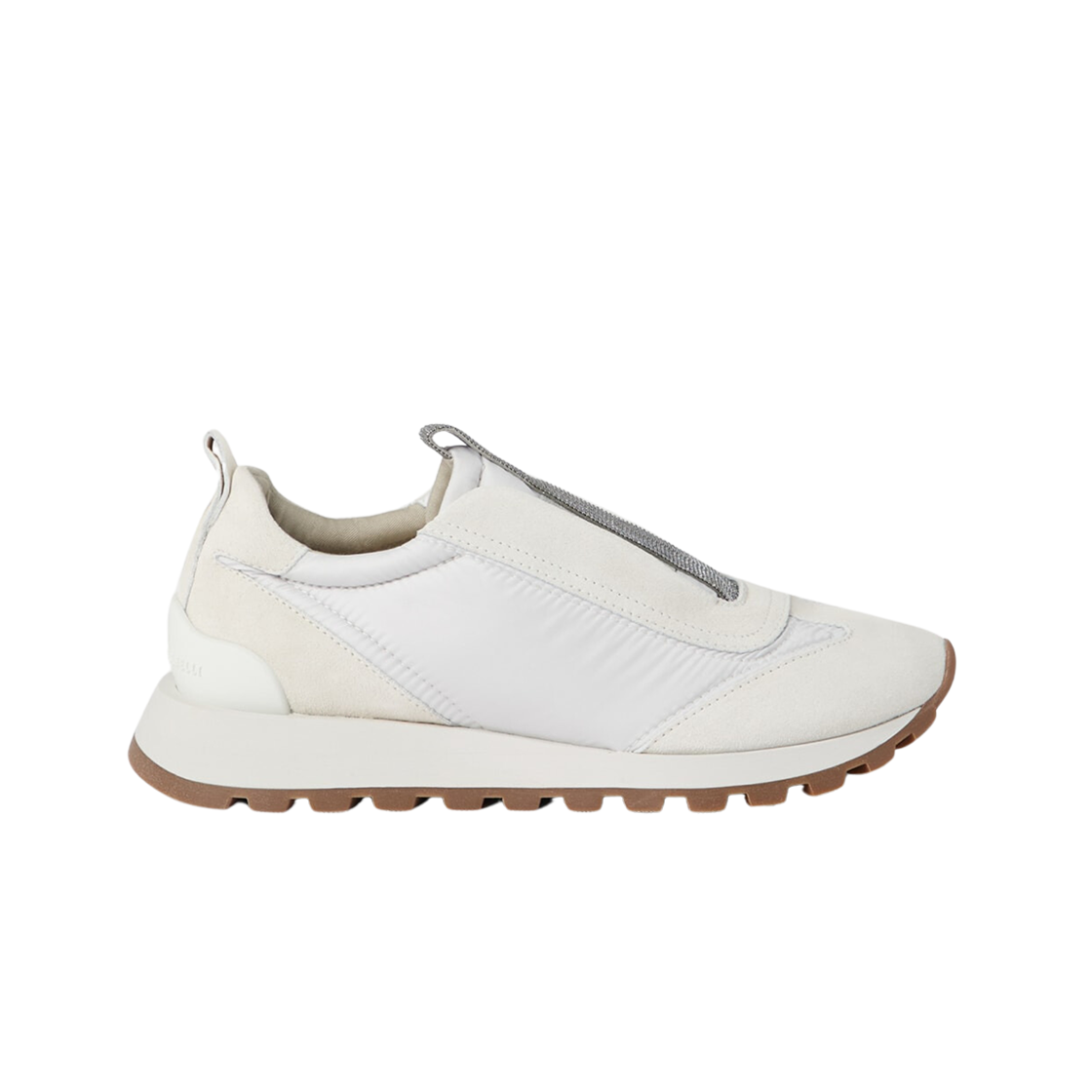 (W) 브루넬로 쿠치넬리 프레셔스 스웨이드 테크노 패브릭 러너 화이트((W) Brunello Cucinelli Suede and Techno Fabric Runners with Precious Detail White)