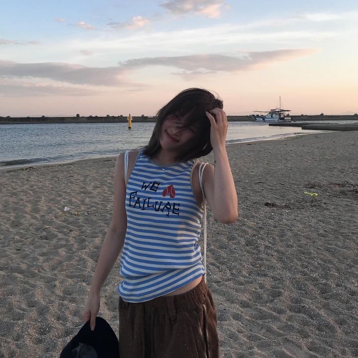 Problemallways We Love Failure Sleeveless Blue, Problemallways Sand Check Shorts Brown 착용 스타일 - 4