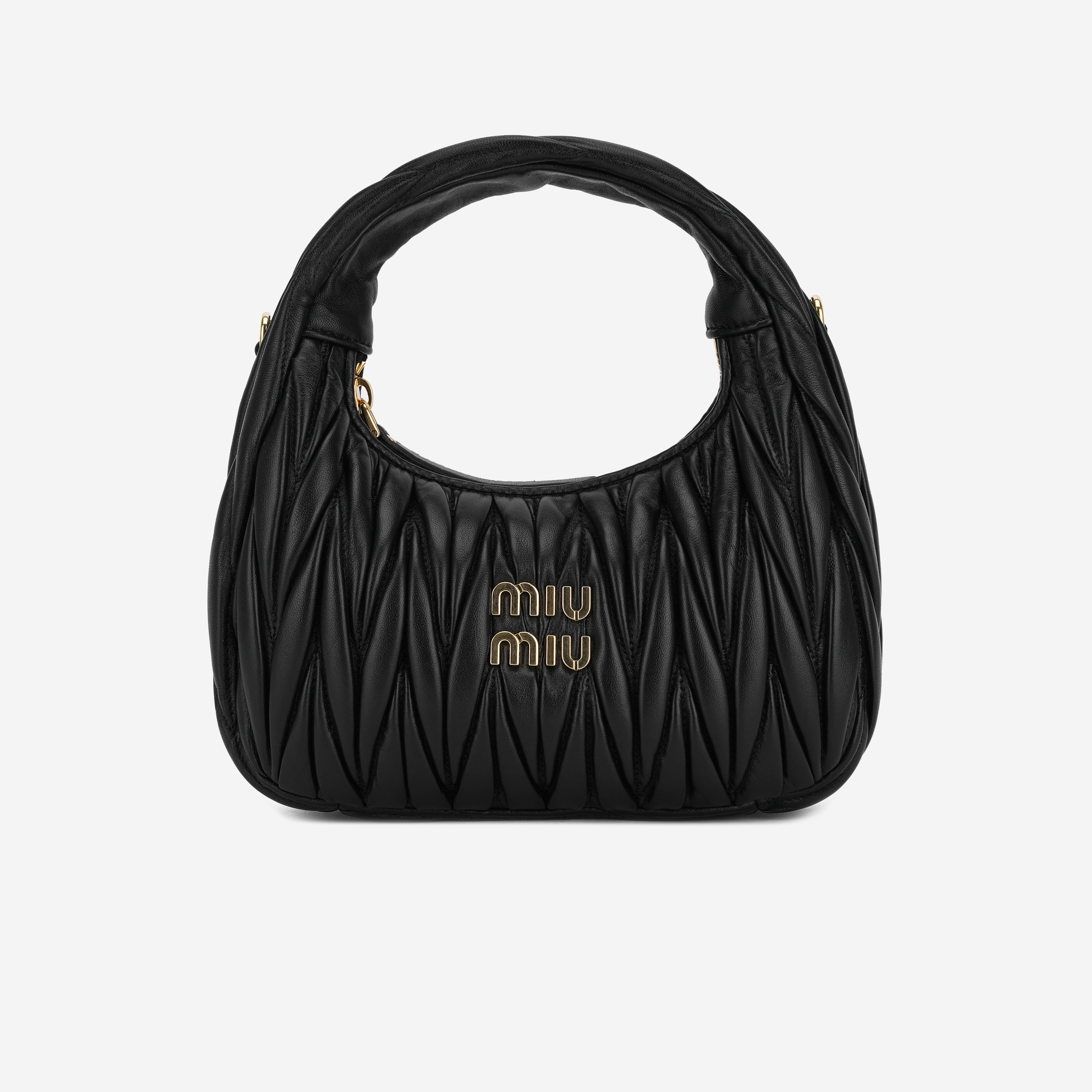 Miu Miu Wander Matelasse Nappa Leather Small Hobo Bag Black