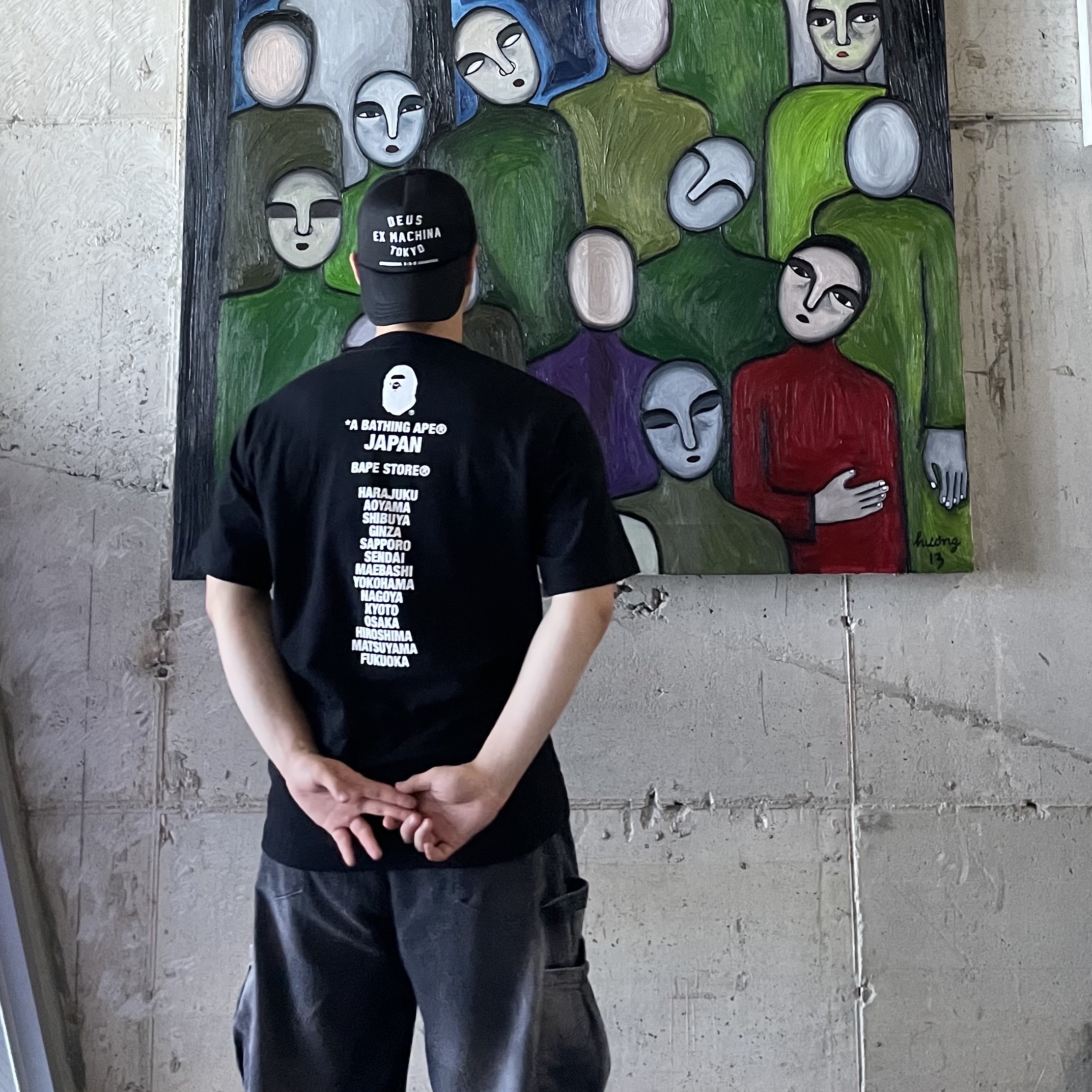 BAPE Japan Ape Head T-Shirt Black 착용 스타일 - 2
