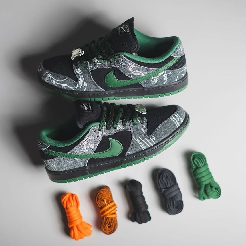 Nike x There SB Dunk Low Pro Anthracite and Gorge Green 착용 스타일