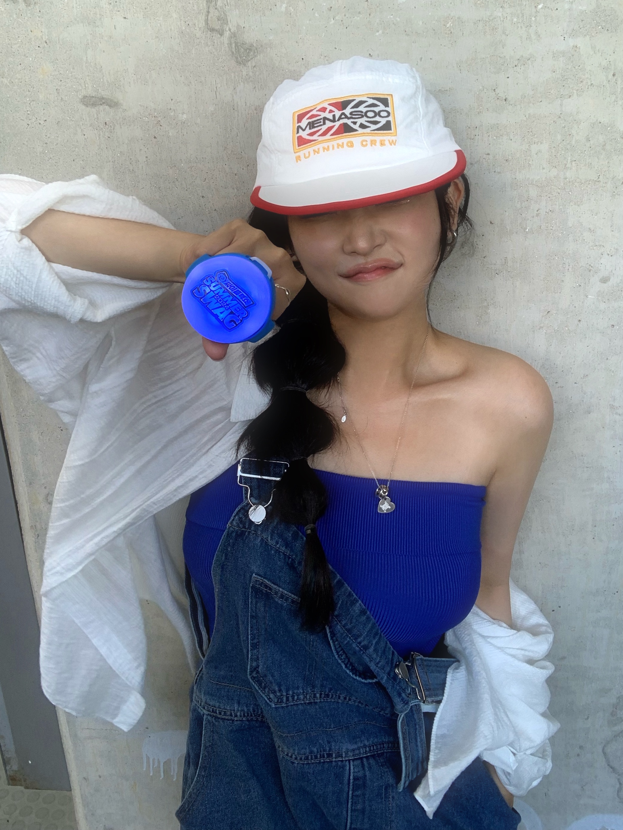 Menasoo Track Camp Cap White 착용 스타일 - 1