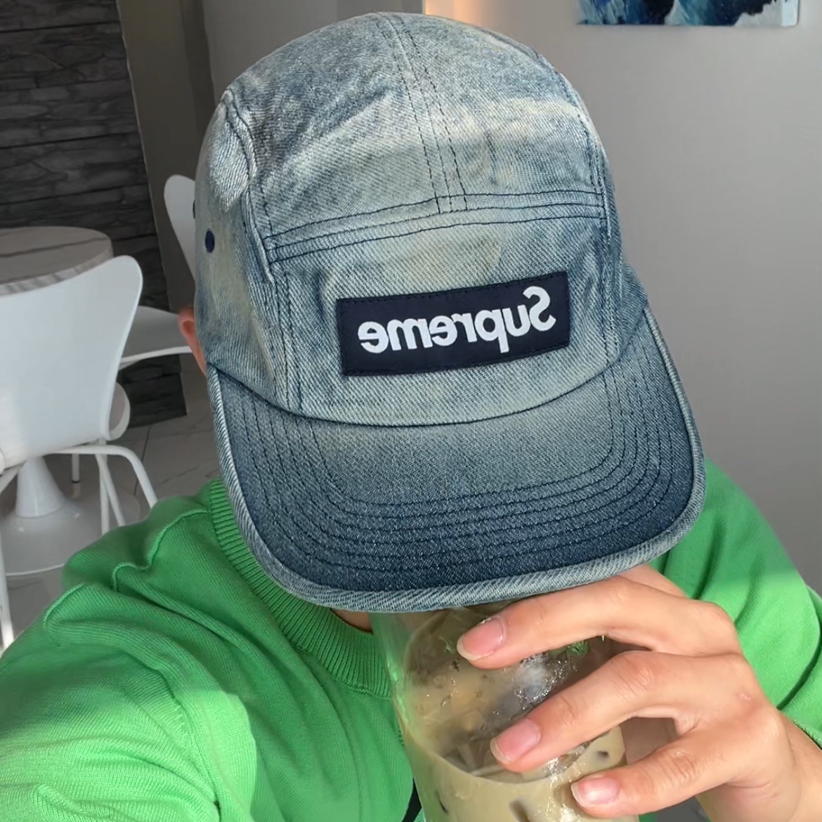Supreme Washed Chino Twill Camp Cap Dirty Indigo - 24SS 착용 스타일