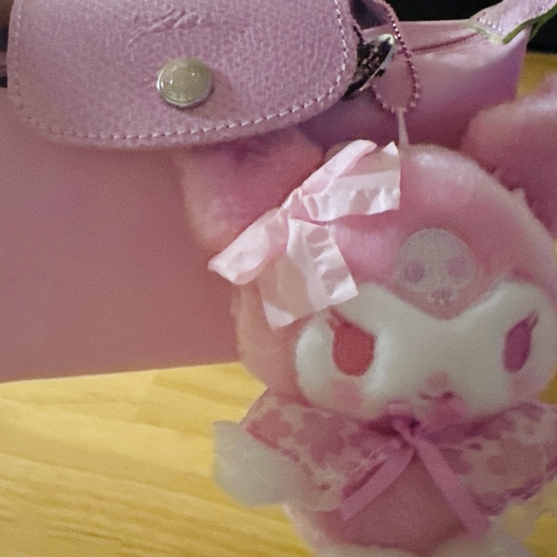 Longchamp Le Pliage Green Handle Pouch Pink 착용 스타일